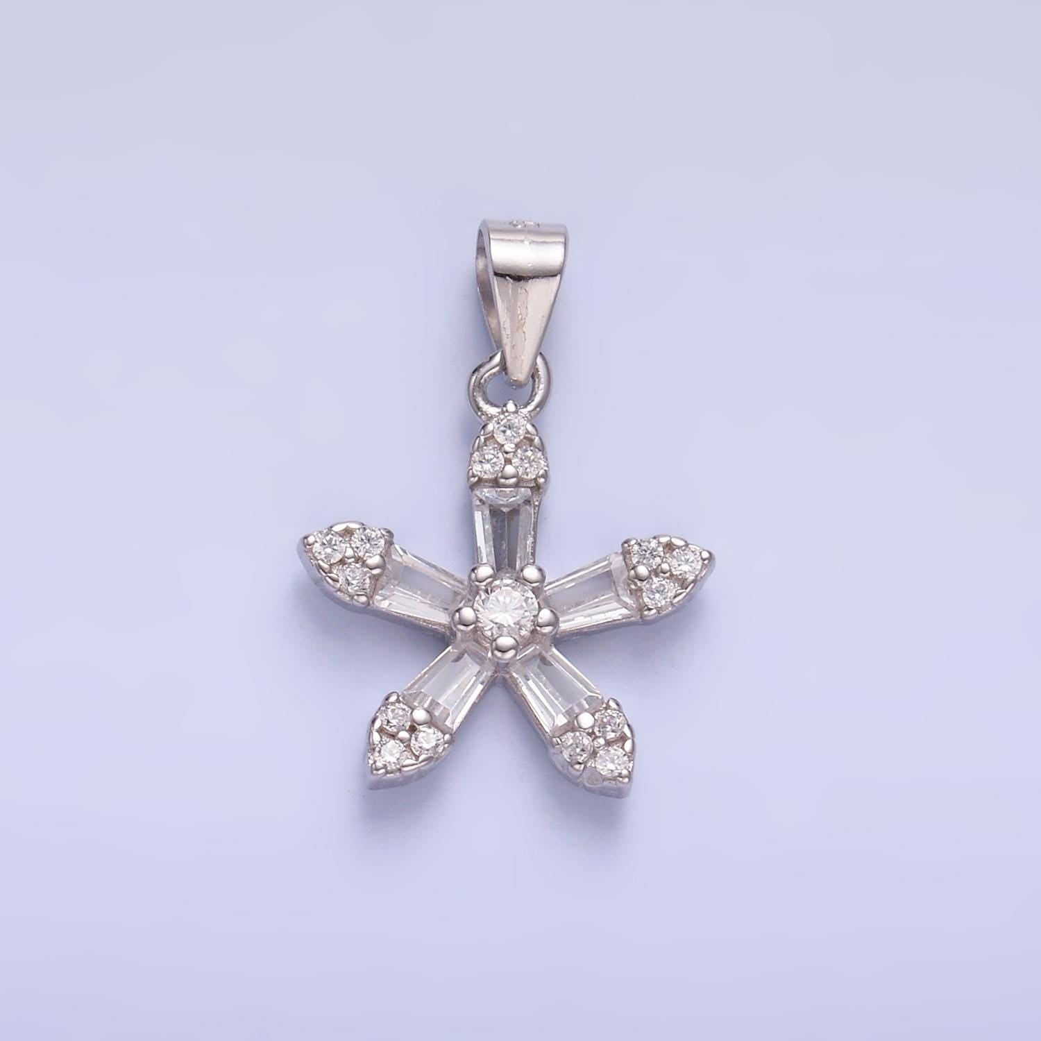 Small Flower Charms S925 Sterling Silver Clear Baguette CZ Flower Charm Pendant | SL-452