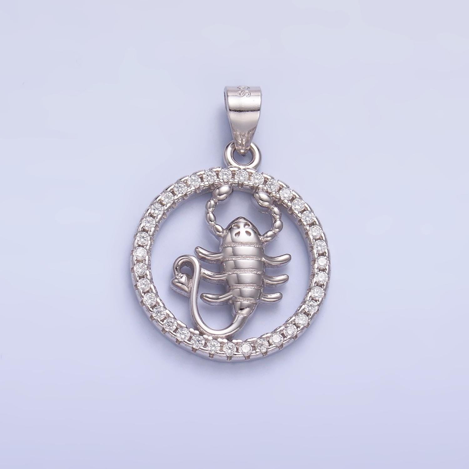 Dainty Cubic Zirconia Melusine Solid 925 Sterling Silver Scorpion Scorpio Zodiac Birthday Gift Charm SL-601
