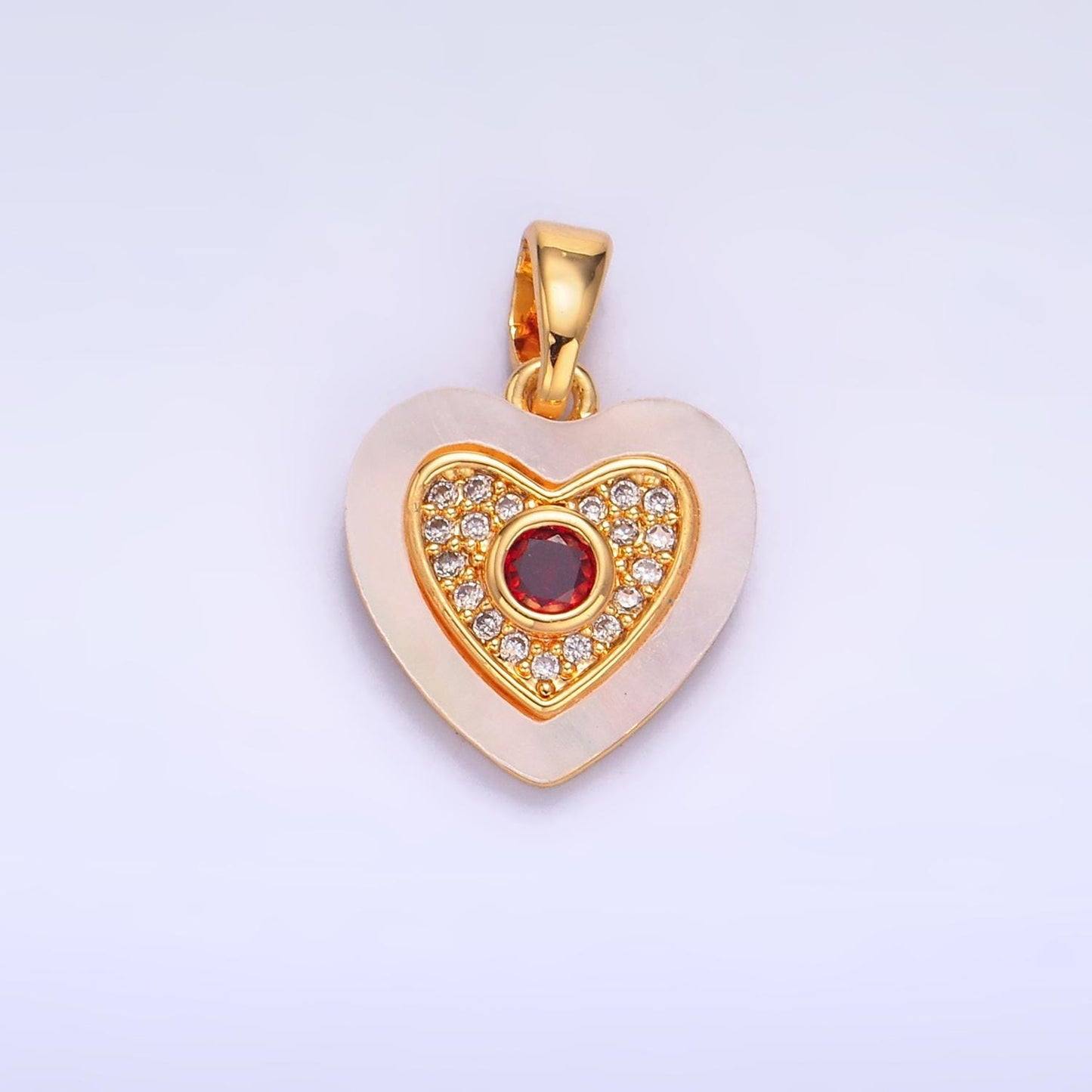 24K Gold Filled Double Heart Micro Paved CZ Shell Pearl Pendant | AA1064