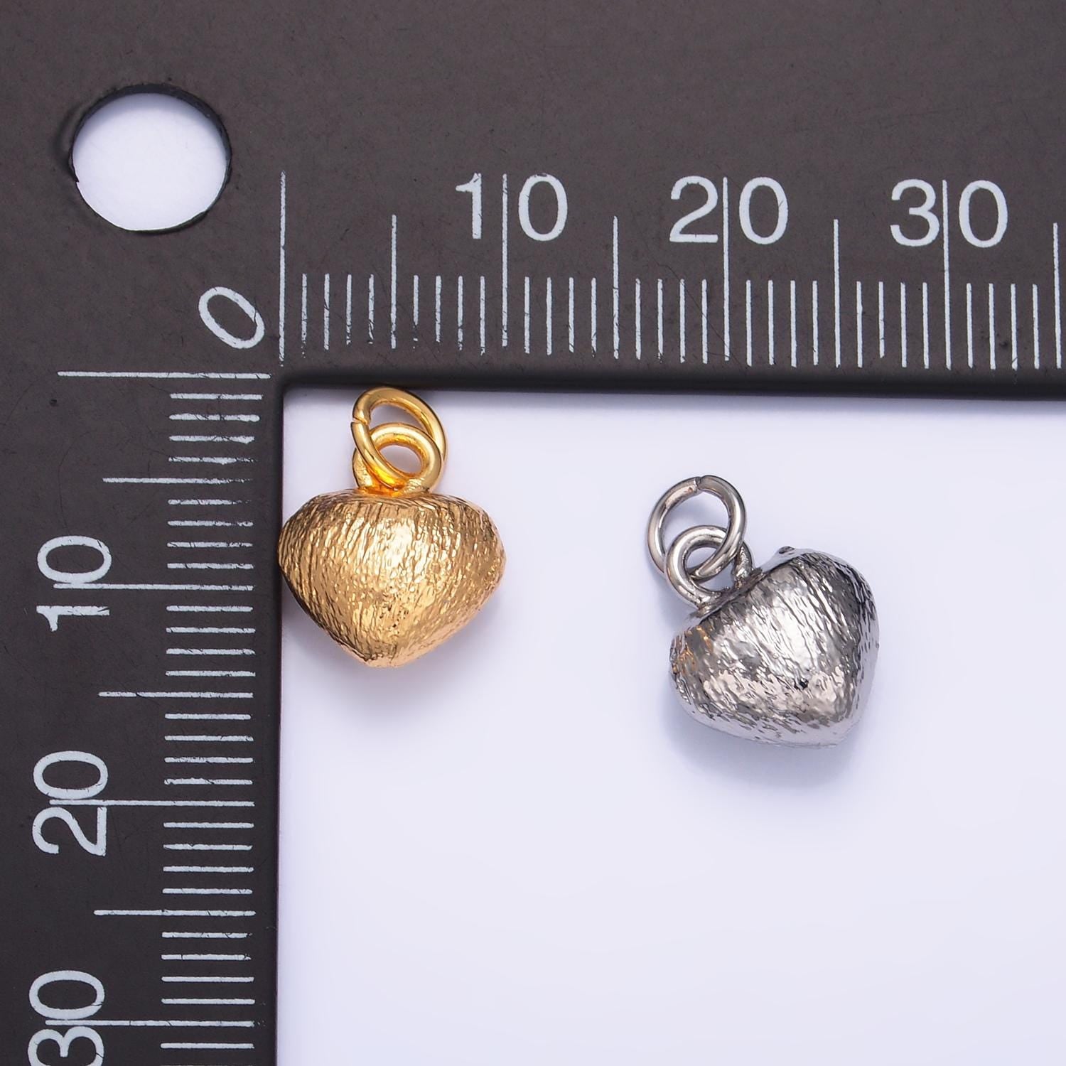 Mini Brushed Metal Gold Love Heart Charm 24K Gold Filled Puffy Heart Charm for Bracelet Necklace Pendant | W265