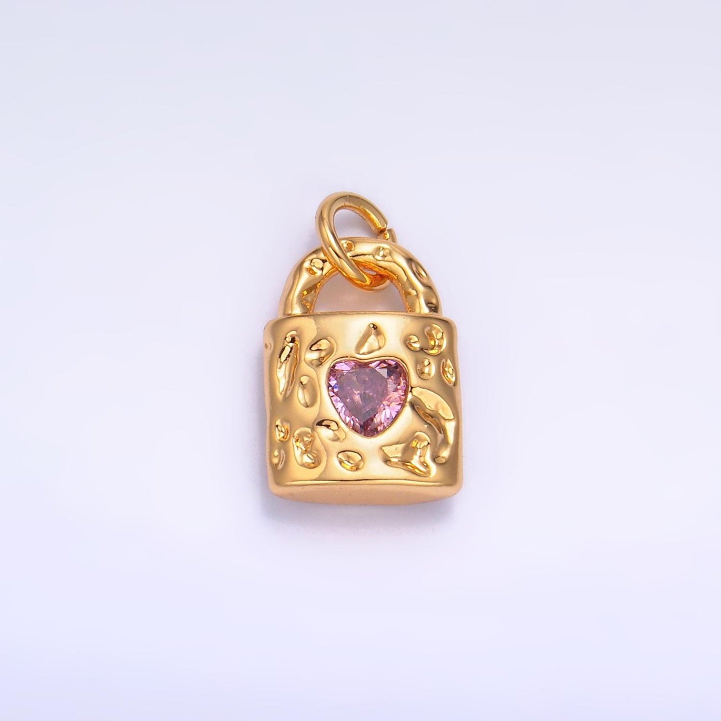 Dainty Padlock charm with Heart cz 12.5x9.1mm Rustic Abstract Padlock Cubic Zirconia Lock Charm W266