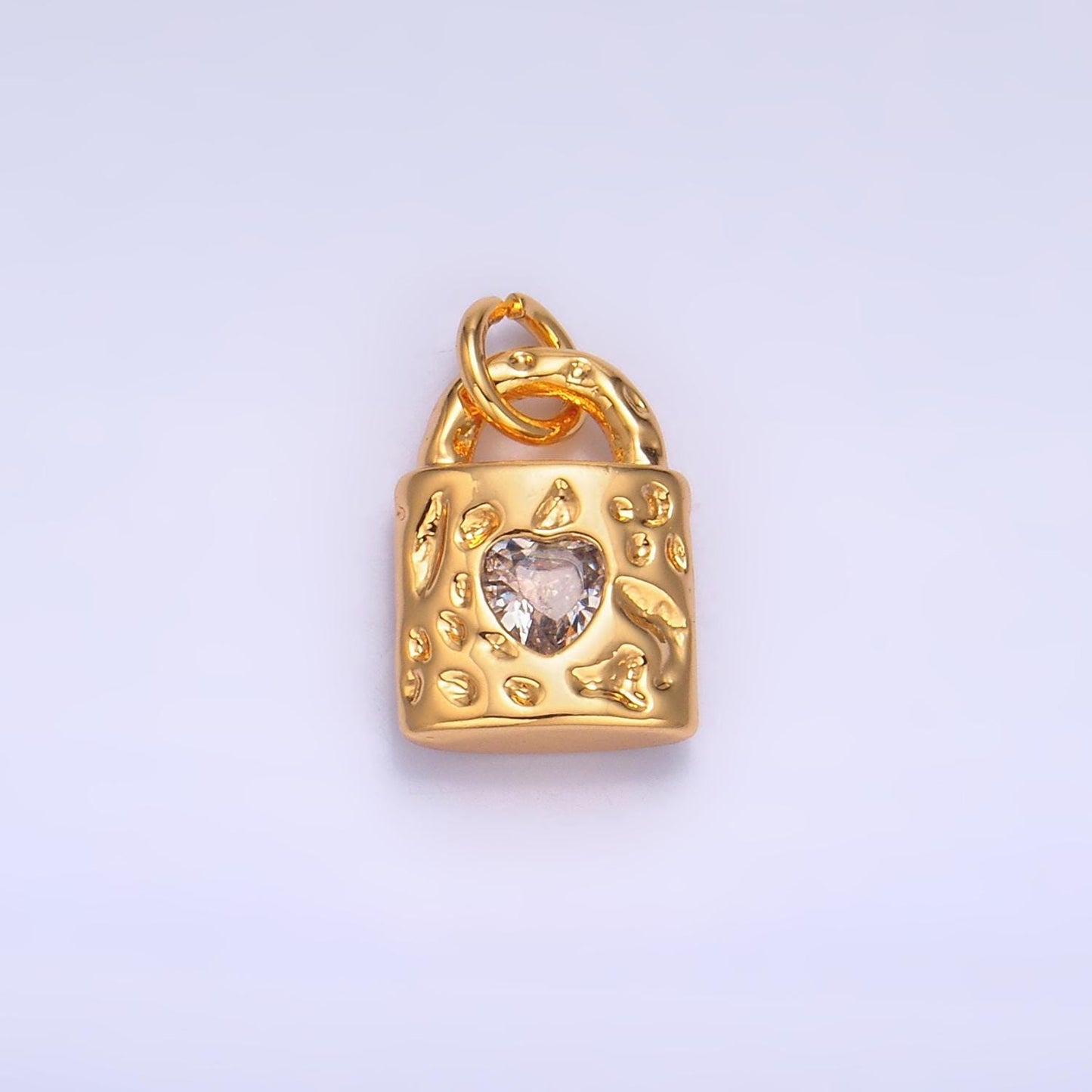 Dainty Padlock charm with Heart cz 12.5x9.1mm Rustic Abstract Padlock Cubic Zirconia Lock Charm W266