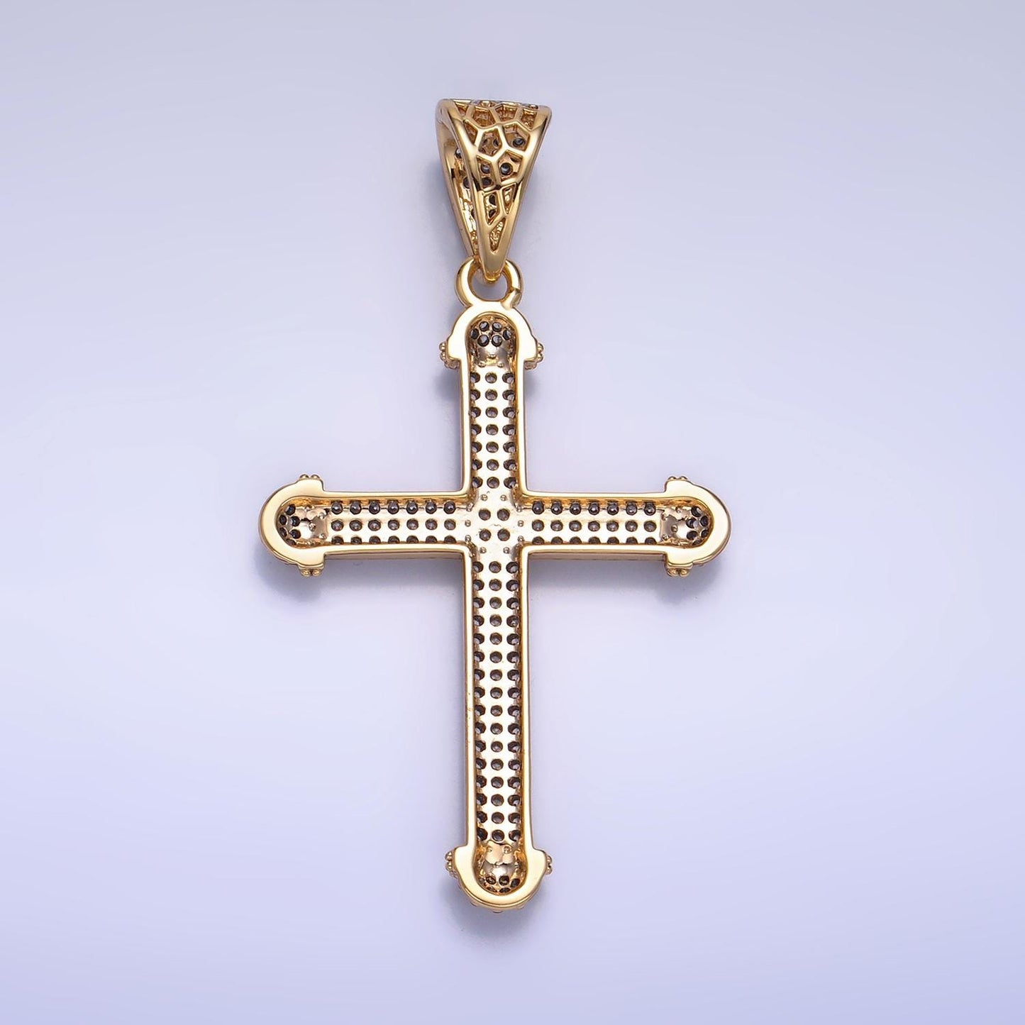 Big Iced Long Gold Cross Pendant 14k Gold Filled Cross CZ Charm for Statement Religious Jewelry Necklace Pendant AA1063
