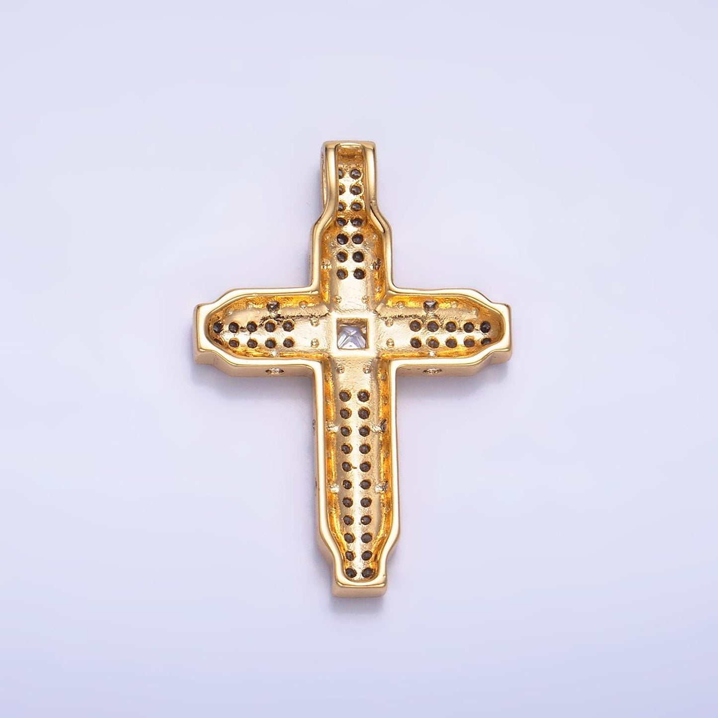 Gold CZ Cross Pendant, 24K Gold Filled Icy Boxy Cross Clear Micro Paved CZ Dainty Cross Religious Charm | AA1069