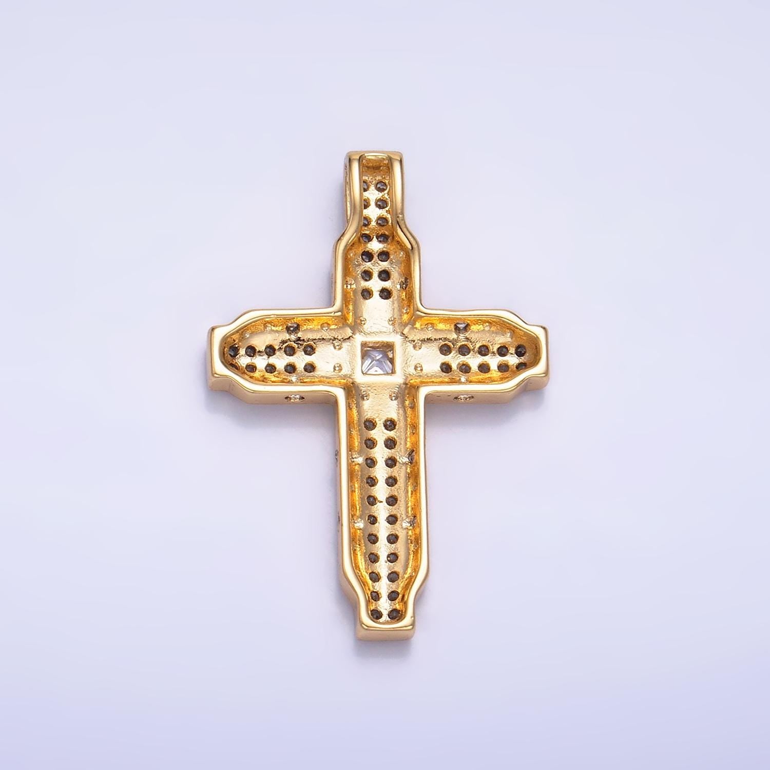 Gold CZ Cross Pendant, 24K Gold Filled Icy Boxy Cross Clear Micro Paved CZ Dainty Cross Religious Charm | AA1069