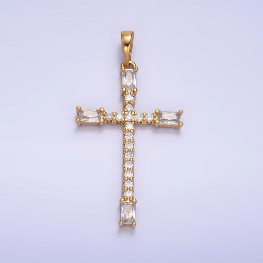 Dainty Simple Cross Pendant 14K Gold Filled Baguette Cz Micro Pave DIY Religious Charm Necklace Component AA1070