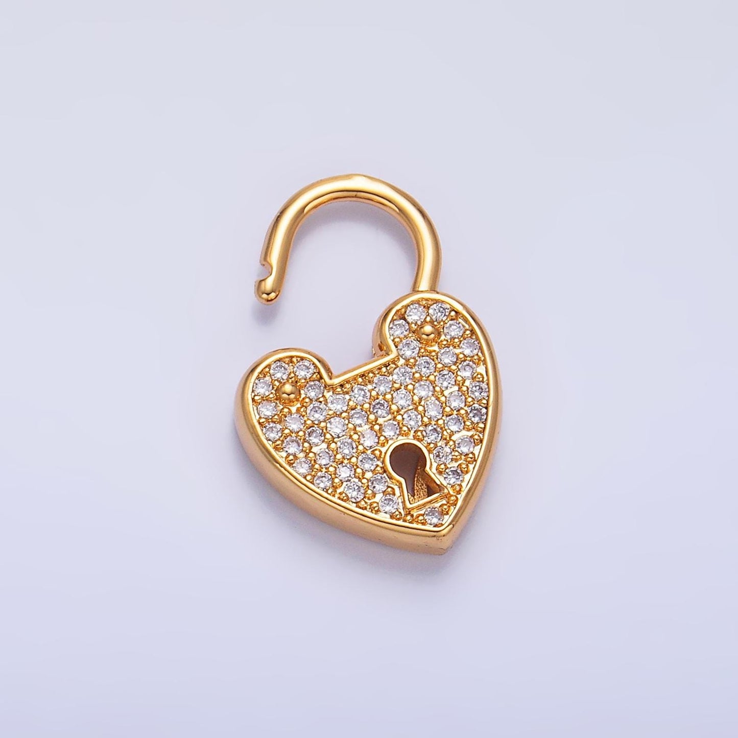 24K Gold Filled Heart Shaped Lock Clear Cz Heart Charm For Necklace Jewelry Making Supplies Clasp Charm Necklace Component Z1030