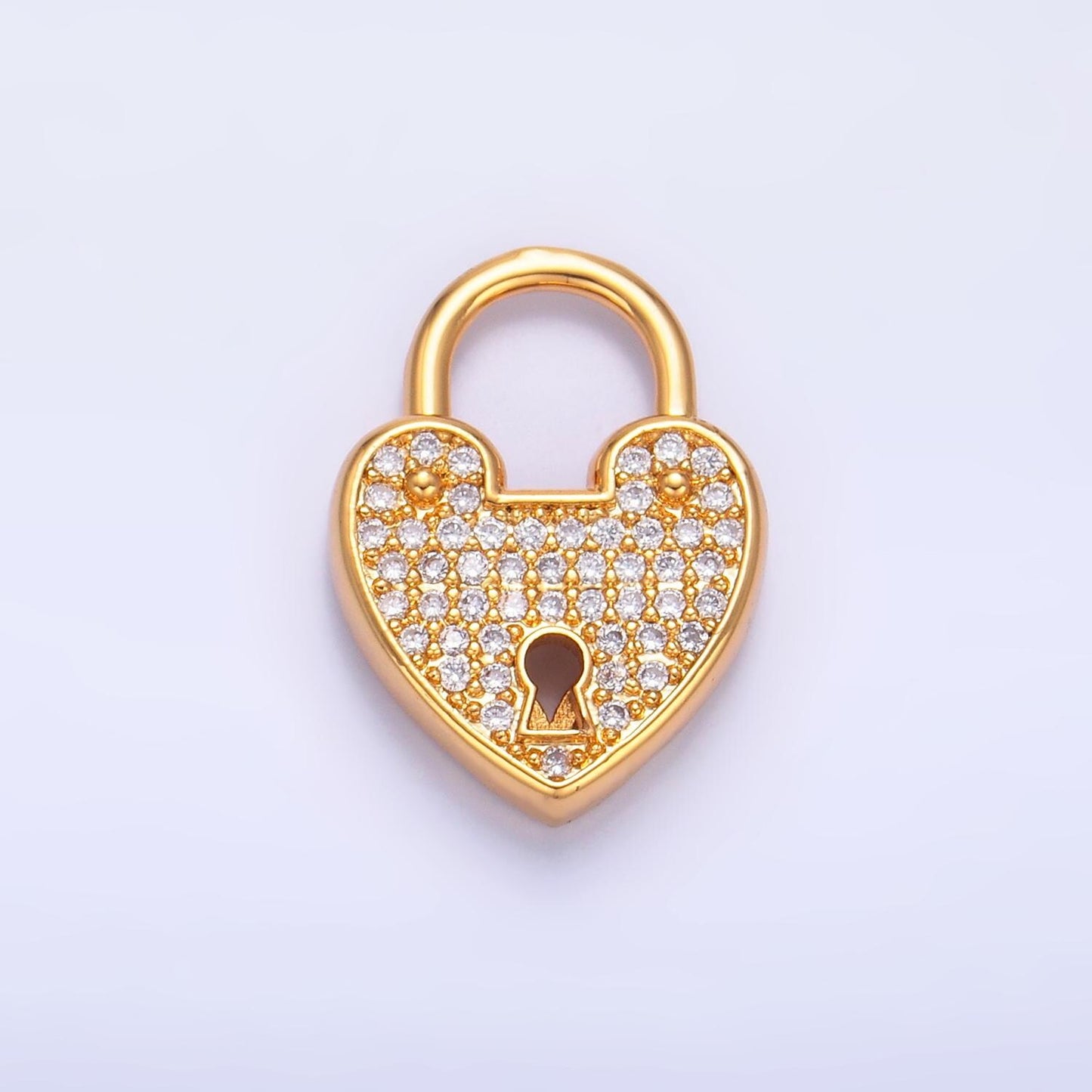 24K Gold Filled Heart Shaped Lock Clear Cz Heart Charm For Necklace Jewelry Making Supplies Clasp Charm Necklace Component Z1030
