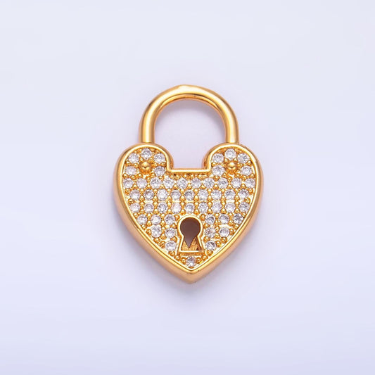 24K Gold Filled Heart Shaped Lock Clear Cz Heart Charm For Necklace Jewelry Making Supplies Clasp Charm Necklace Component Z1030