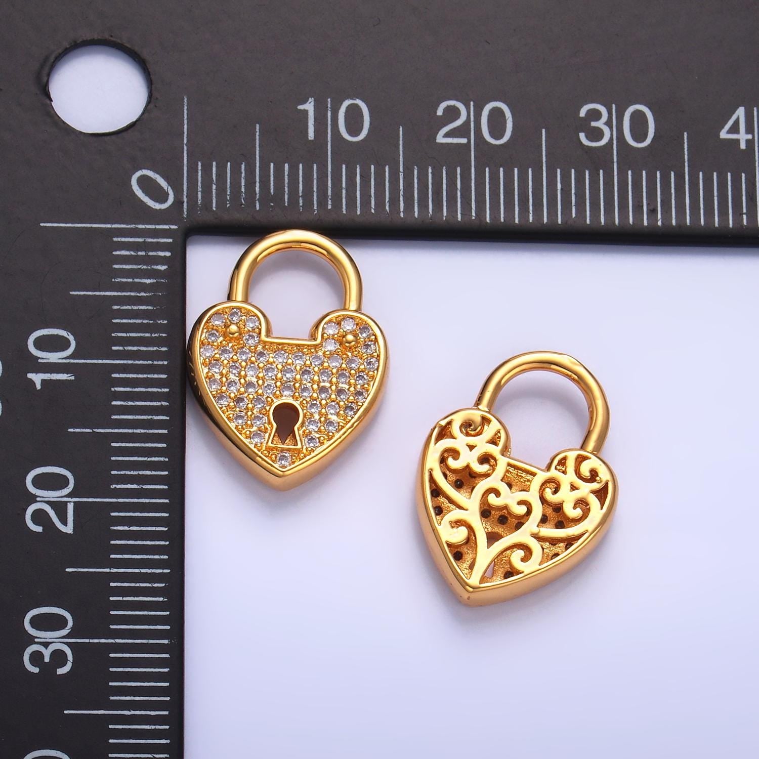 24K Gold Filled Heart Shaped Lock Clear Cz Heart Charm For Necklace Jewelry Making Supplies Clasp Charm Necklace Component Z1030