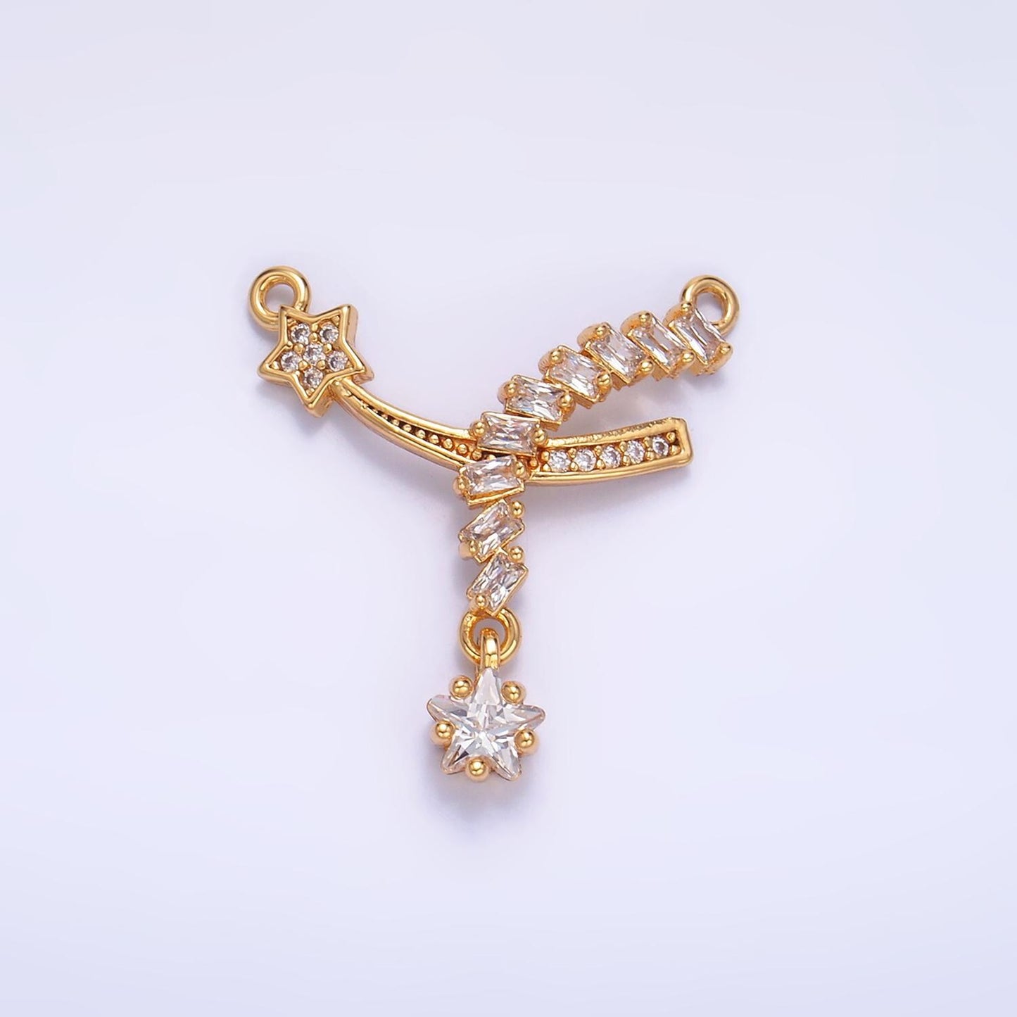Shooting Star 24k Gold Filled Charm Connector CZ Micro Pave Star Charm, Cubic Zirconia Celestial Jewelry Connector for Necklace Pendant F936