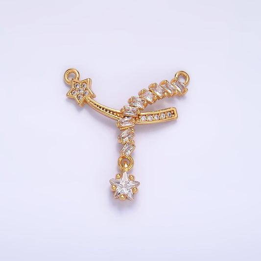Shooting Star 24k Gold Filled Charm Connector CZ Micro Pave Star Charm, Cubic Zirconia Celestial Jewelry Connector for Necklace Pendant F936