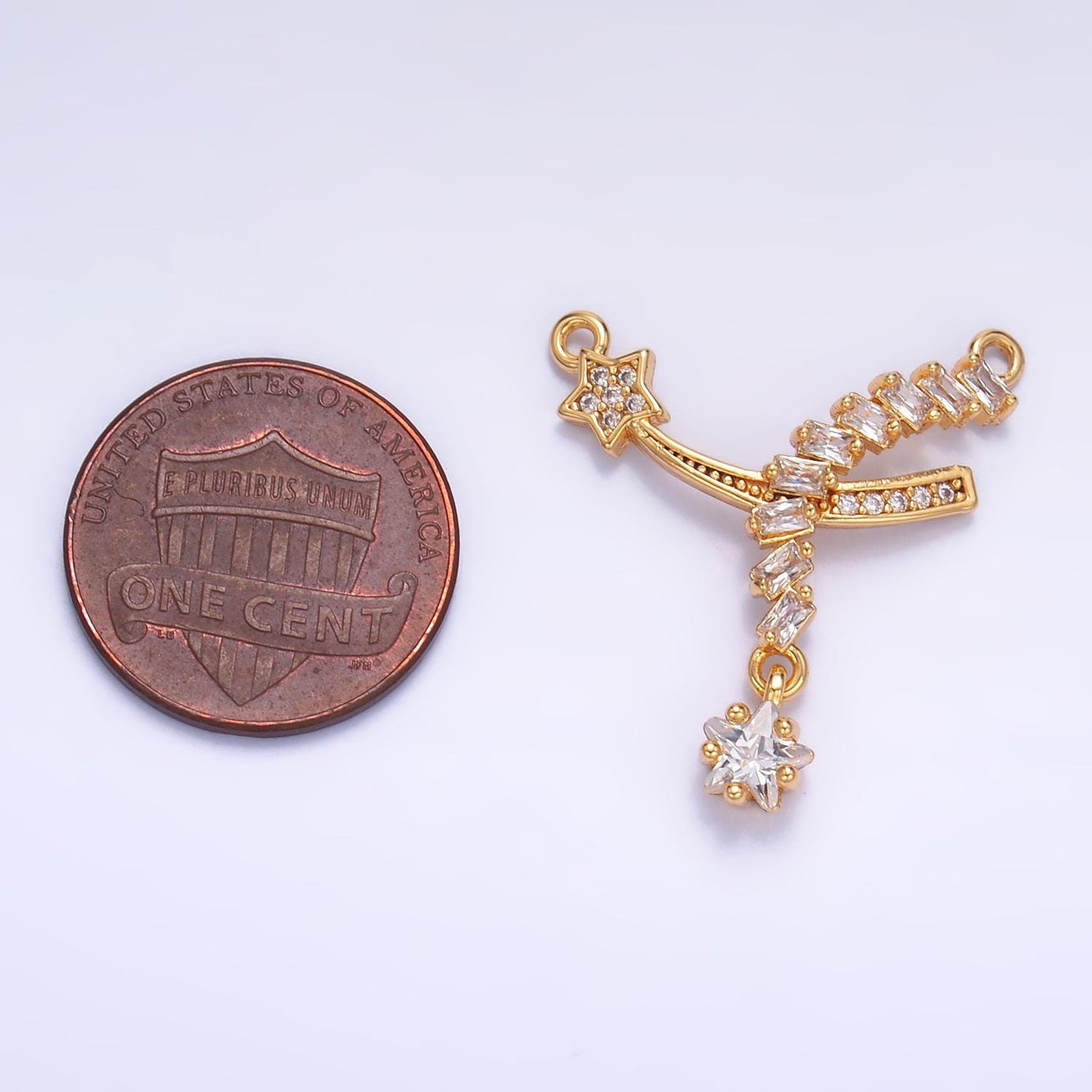 Shooting Star 24k Gold Filled Charm Connector CZ Micro Pave Star Charm, Cubic Zirconia Celestial Jewelry Connector for Necklace Pendant F936