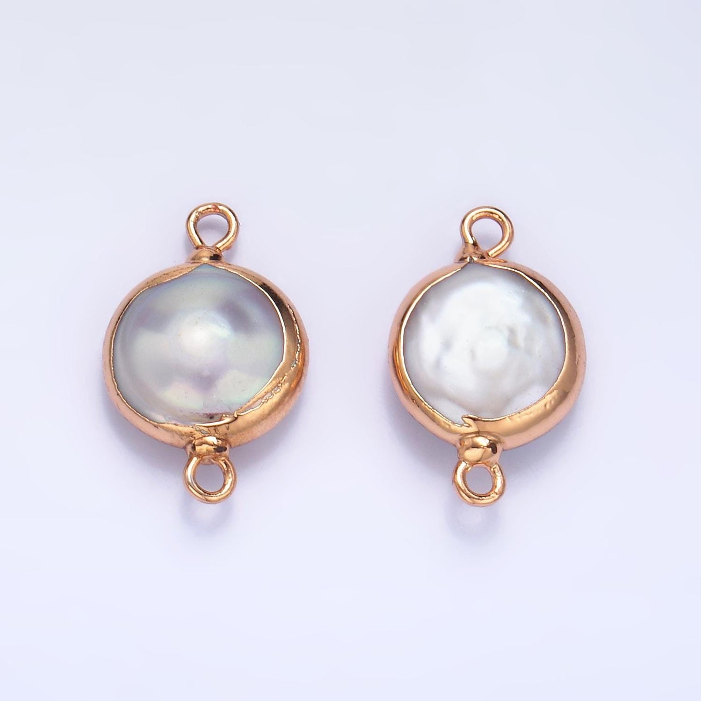 Natural Pearl Gold bezel connector, 16.8mm Button shape gold plated double bail link connector P-A1938