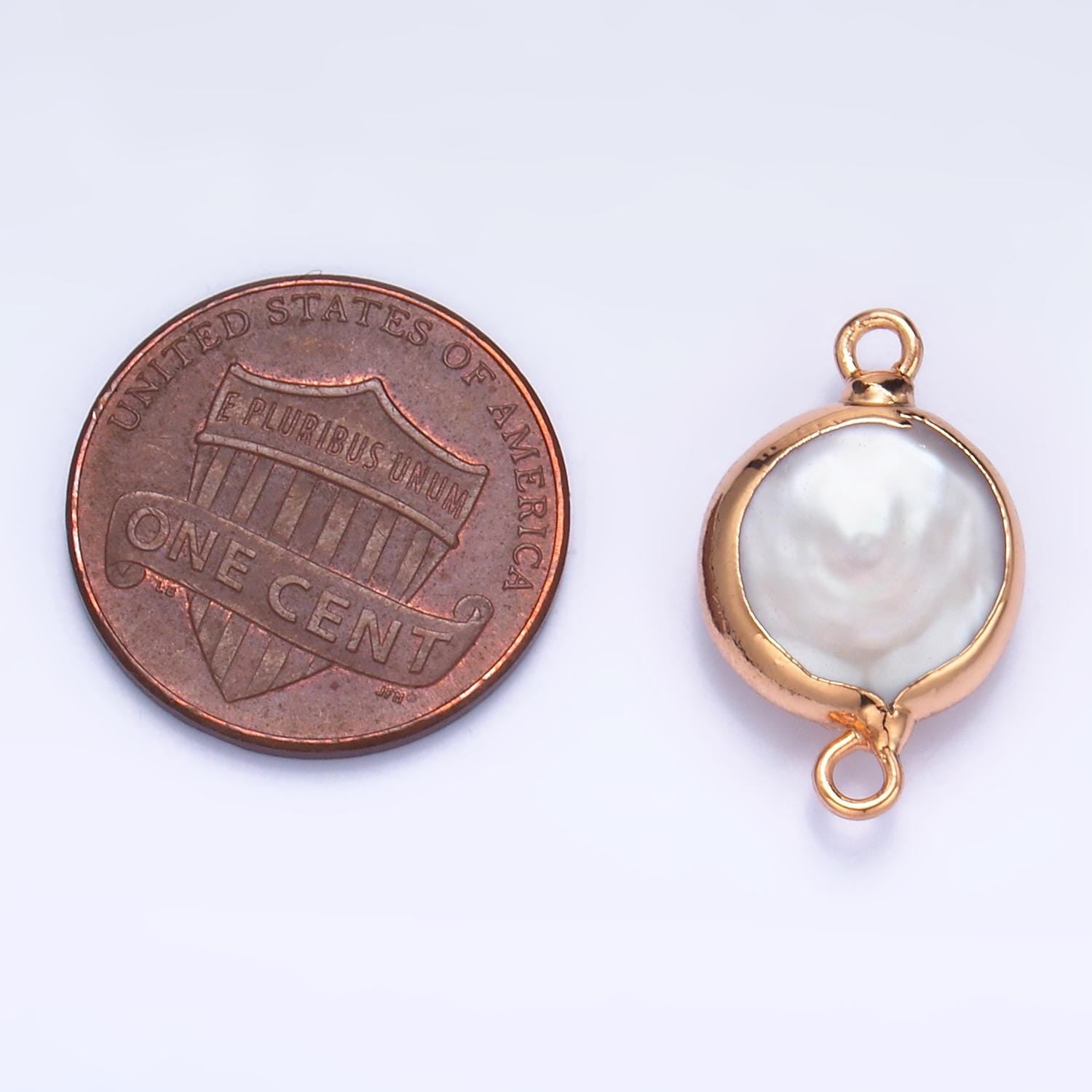Natural Pearl Gold bezel connector, 16.8mm Button shape gold plated double bail link connector P-A1938