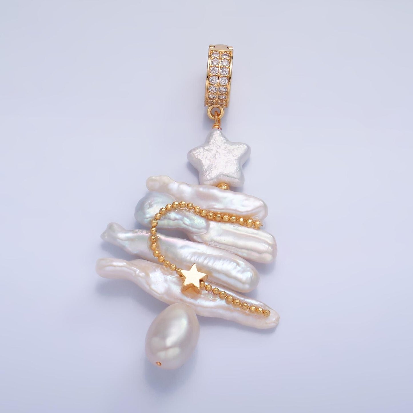 Pearl Christmas Tree necklace Pendant White Christmas Charm Necklace for Holiday Season Statement Necklace Unique Handmade Pearl P-1937