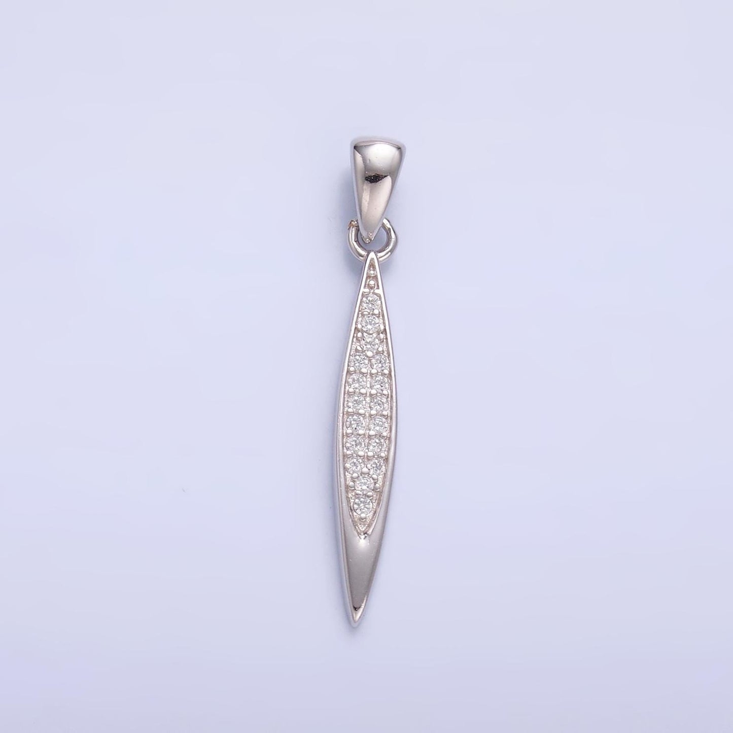 S925 Sterling Silver Thin Long Oval Drop Charm Micro Pave Cubic Zirconia Pendant | SL-602