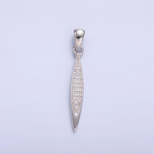S925 Sterling Silver Thin Long Oval Drop Charm Micro Pave Cubic Zirconia Pendant | SL-602
