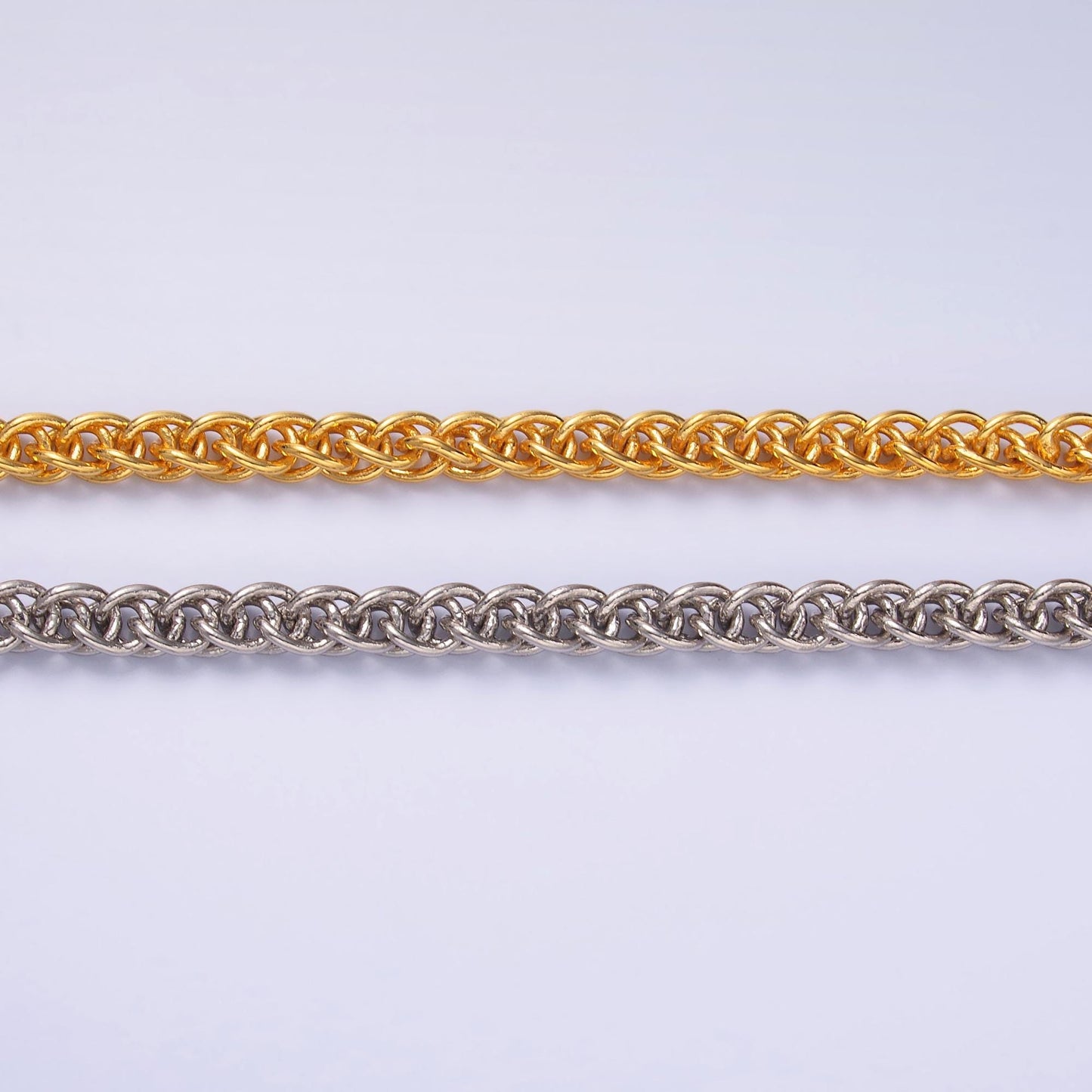 24K Gold Filled 6mm Foxtail Wheat Unfinished Chain by Yard in Gold & Silver | Roll-1544 Roll-1545