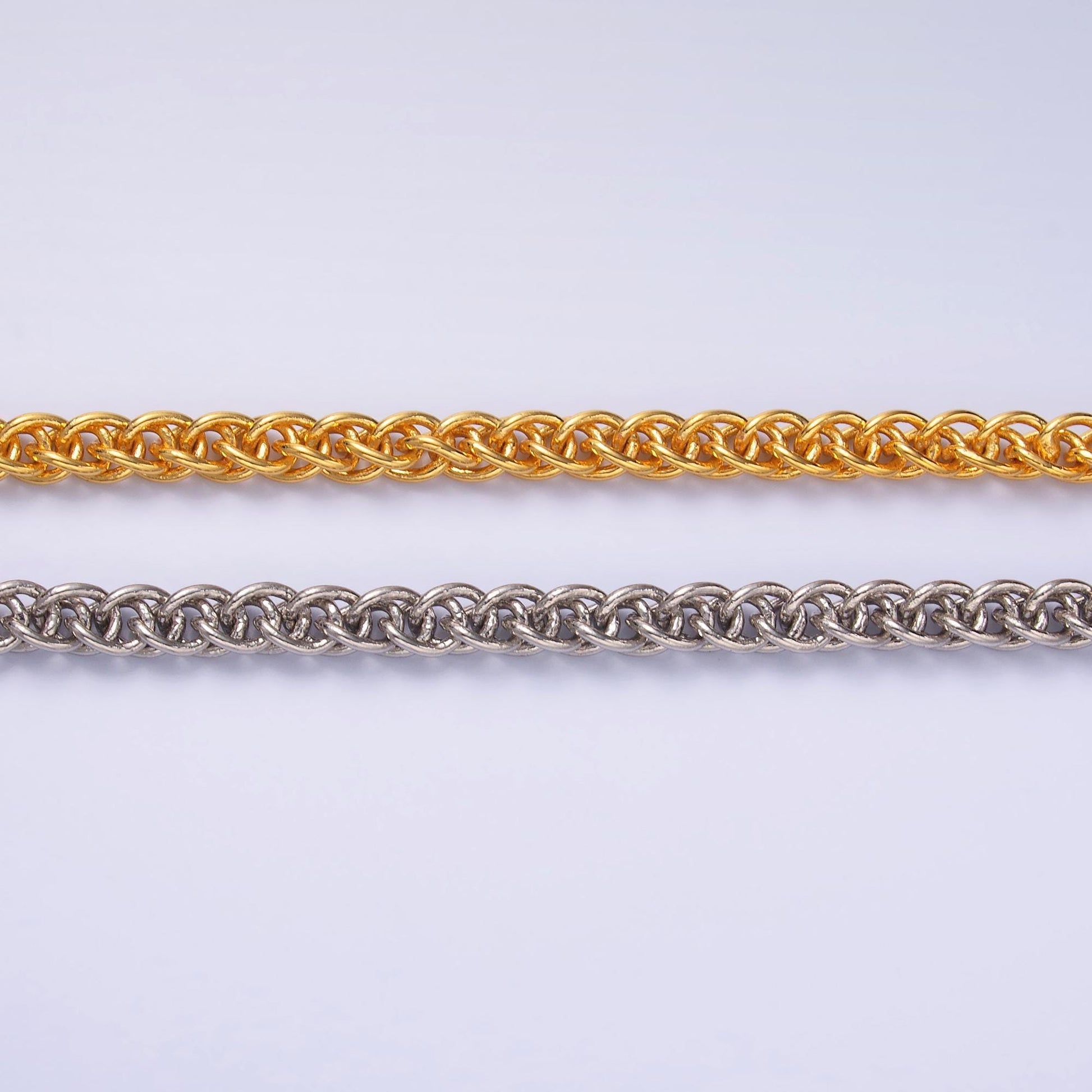 24K Gold Filled 6mm Foxtail Wheat Unfinished Chain by Yard in Gold & Silver | Roll-1544 Roll-1545