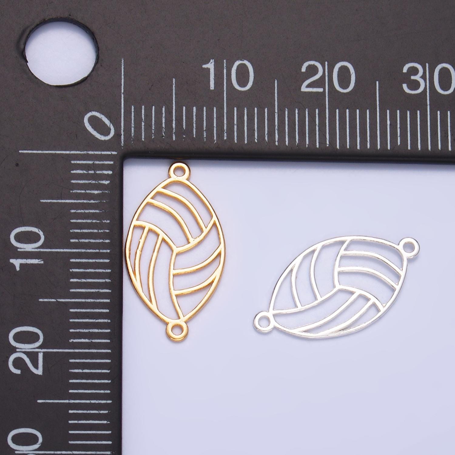 Mini S925 Sterling Silver Football Charm Connector Minimalist Gold Vermeil Sport Ball Link Connector | SL-584