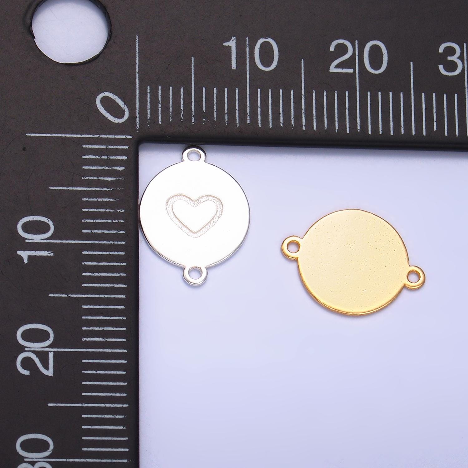Sterling Silver S925 Mini Heart Charm Connector Gold Vermeil Dainty Round Stamped Heart Link Connector for bracelet component | SL-586