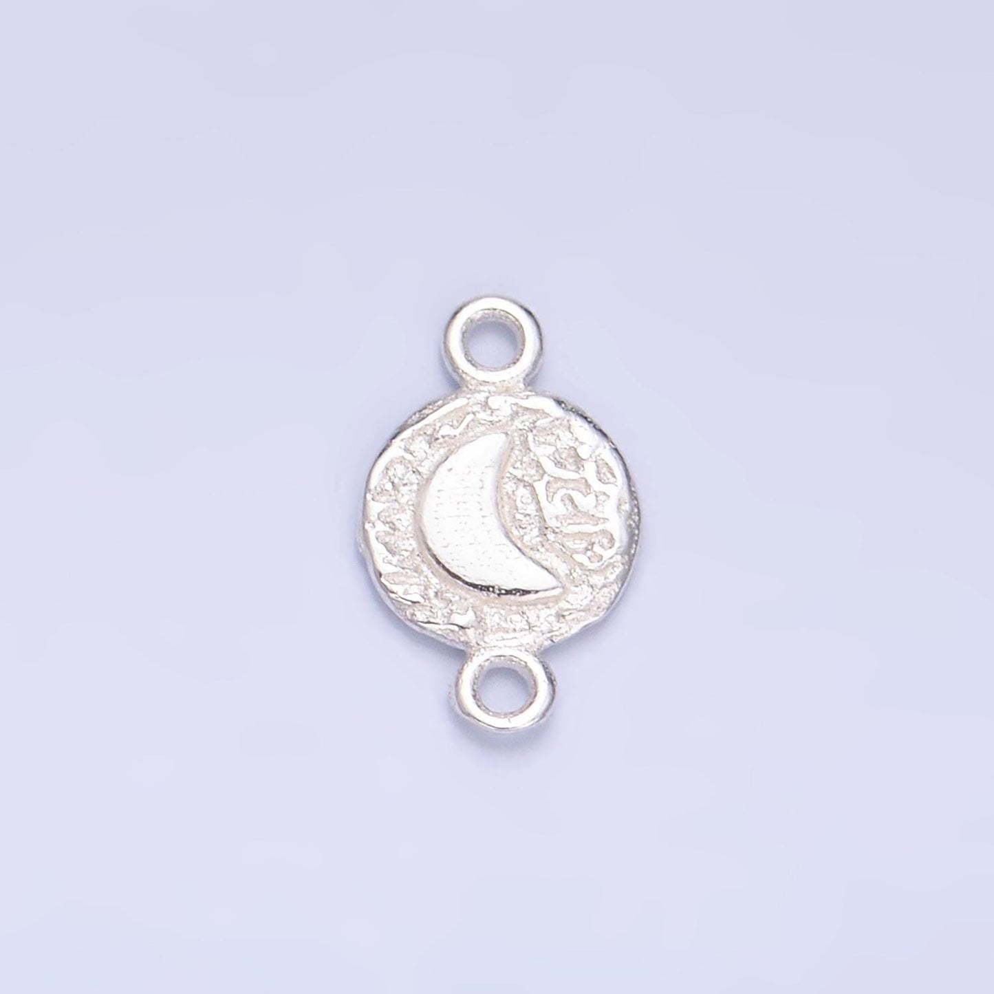 Sterling Silver S925 Mini Moon Charm Connector Gold Vermeil Dainty Round Stamped Crescent Moon Link Connector for bracelet | SL-588