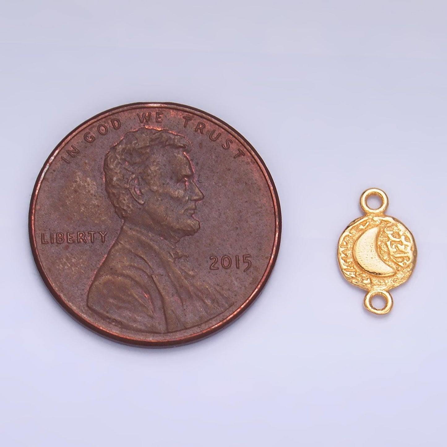 Sterling Silver S925 Mini Moon Charm Connector Gold Vermeil Dainty Round Stamped Crescent Moon Link Connector for bracelet | SL-588