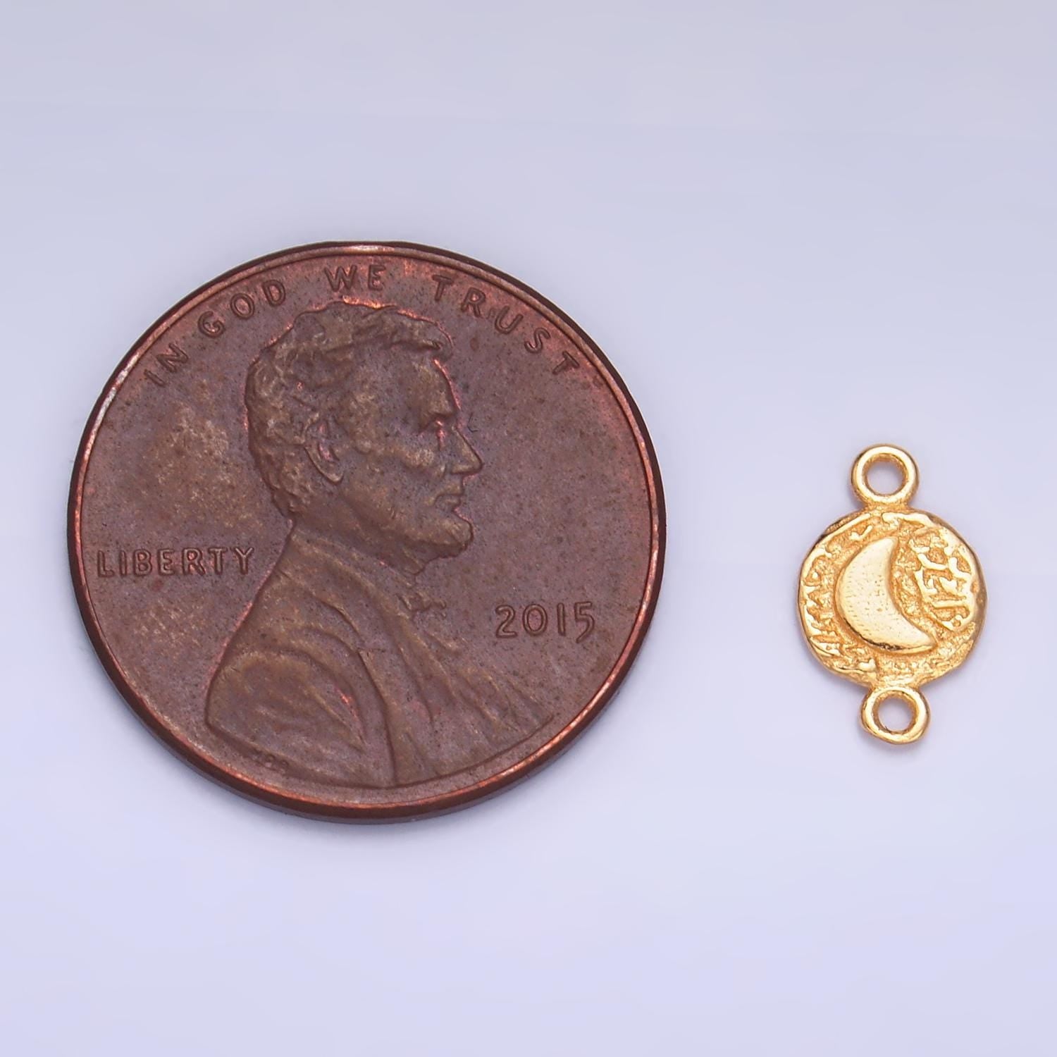 Sterling Silver S925 Mini Moon Charm Connector Gold Vermeil Dainty Round Stamped Crescent Moon Link Connector for bracelet | SL-588