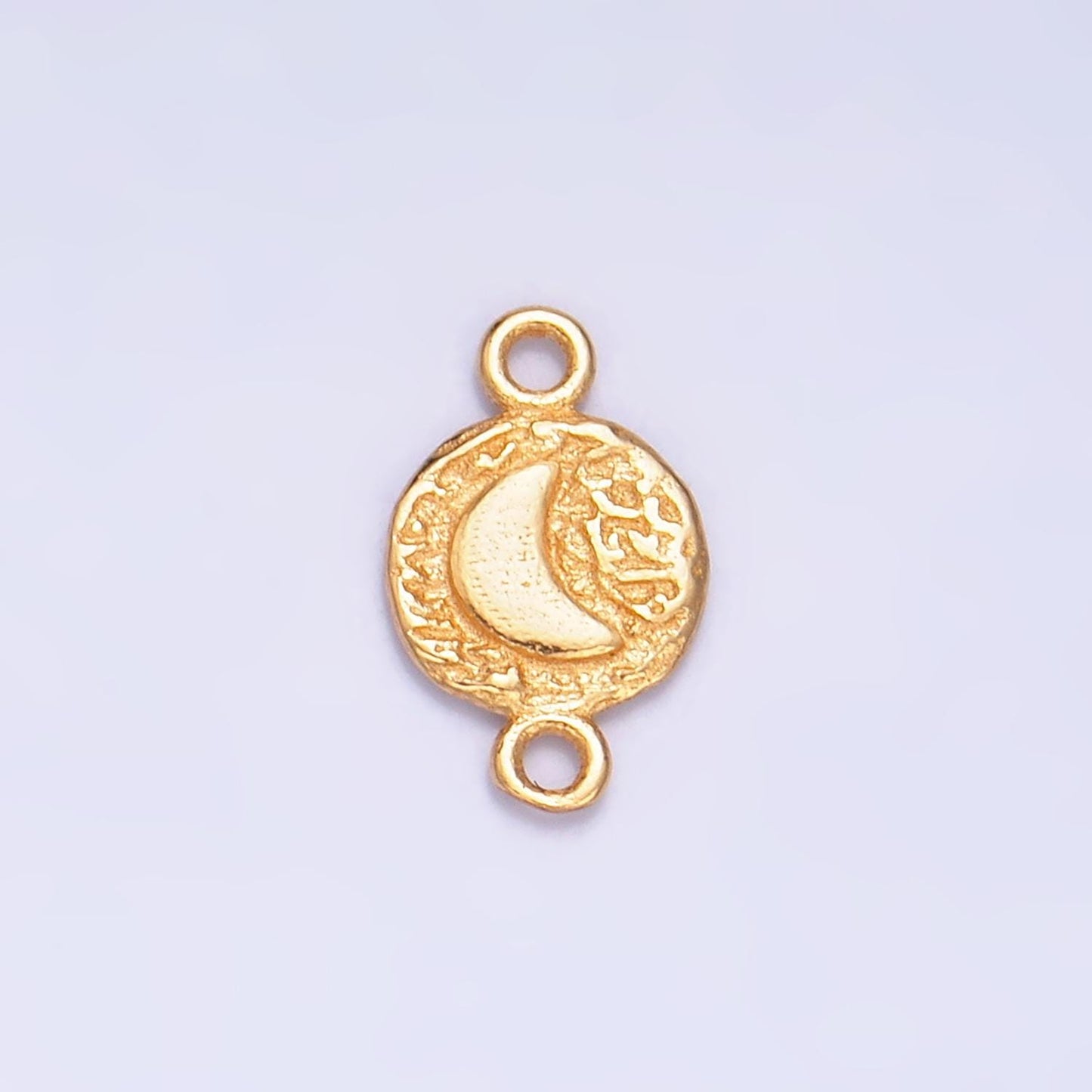 Sterling Silver S925 Mini Moon Charm Connector Gold Vermeil Dainty Round Stamped Crescent Moon Link Connector for bracelet | SL-588