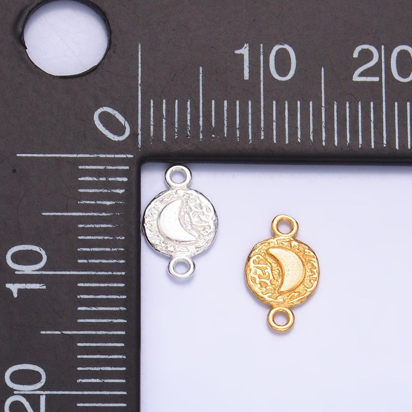 Sterling Silver S925 Mini Moon Charm Connector Gold Vermeil Dainty Round Stamped Crescent Moon Link Connector for bracelet | SL-588