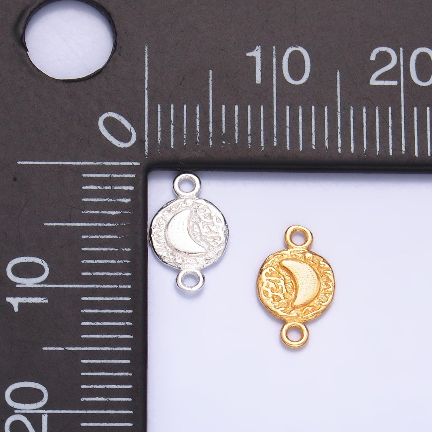 Sterling Silver S925 Mini Moon Charm Connector Gold Vermeil Dainty Round Stamped Crescent Moon Link Connector for bracelet | SL-588