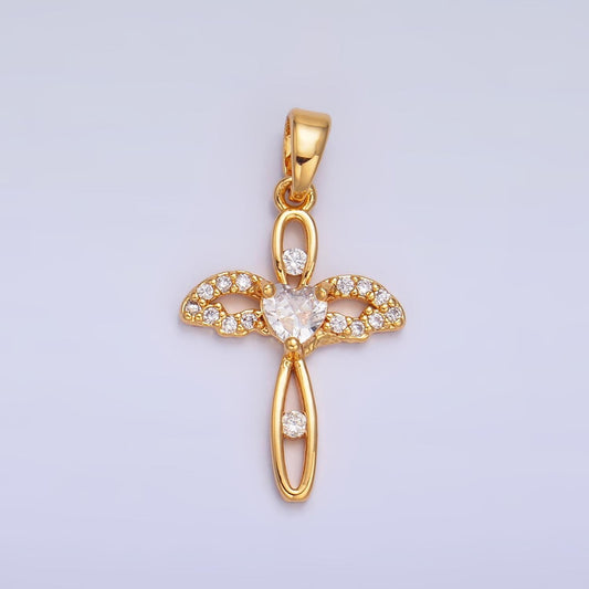 Dainty Pave Angel Wing Charm 24K Gold Filled Cross Pendant AA1074