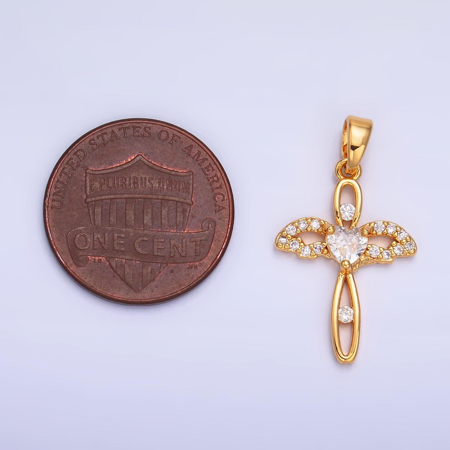 Dainty Pave Angel Wing Charm 24K Gold Filled Cross Pendant AA1074
