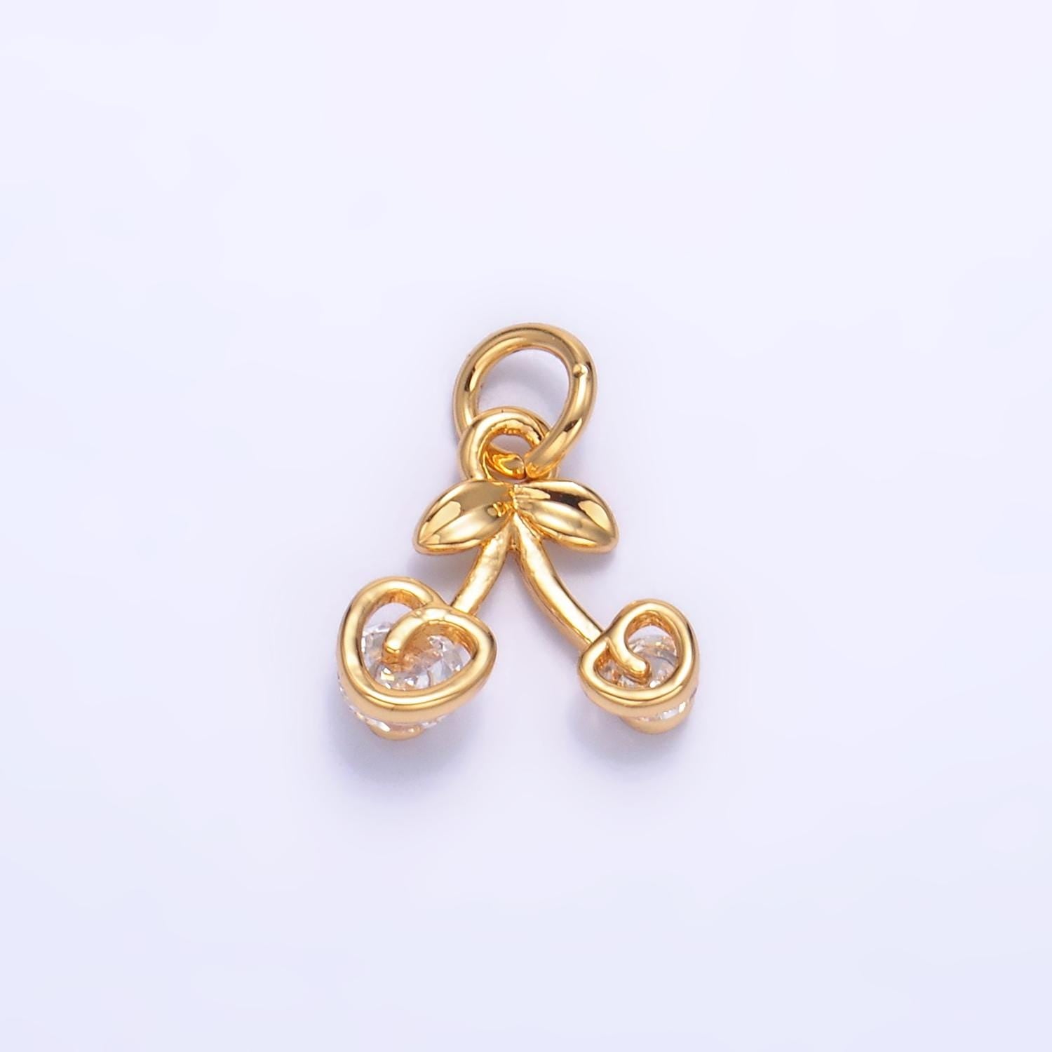 Mini Gold Cherry Charms 24K Gold Filled Cherry Pendant Fruit Charm Bracelet Necklace for DIY Jewelry Making Supply w321