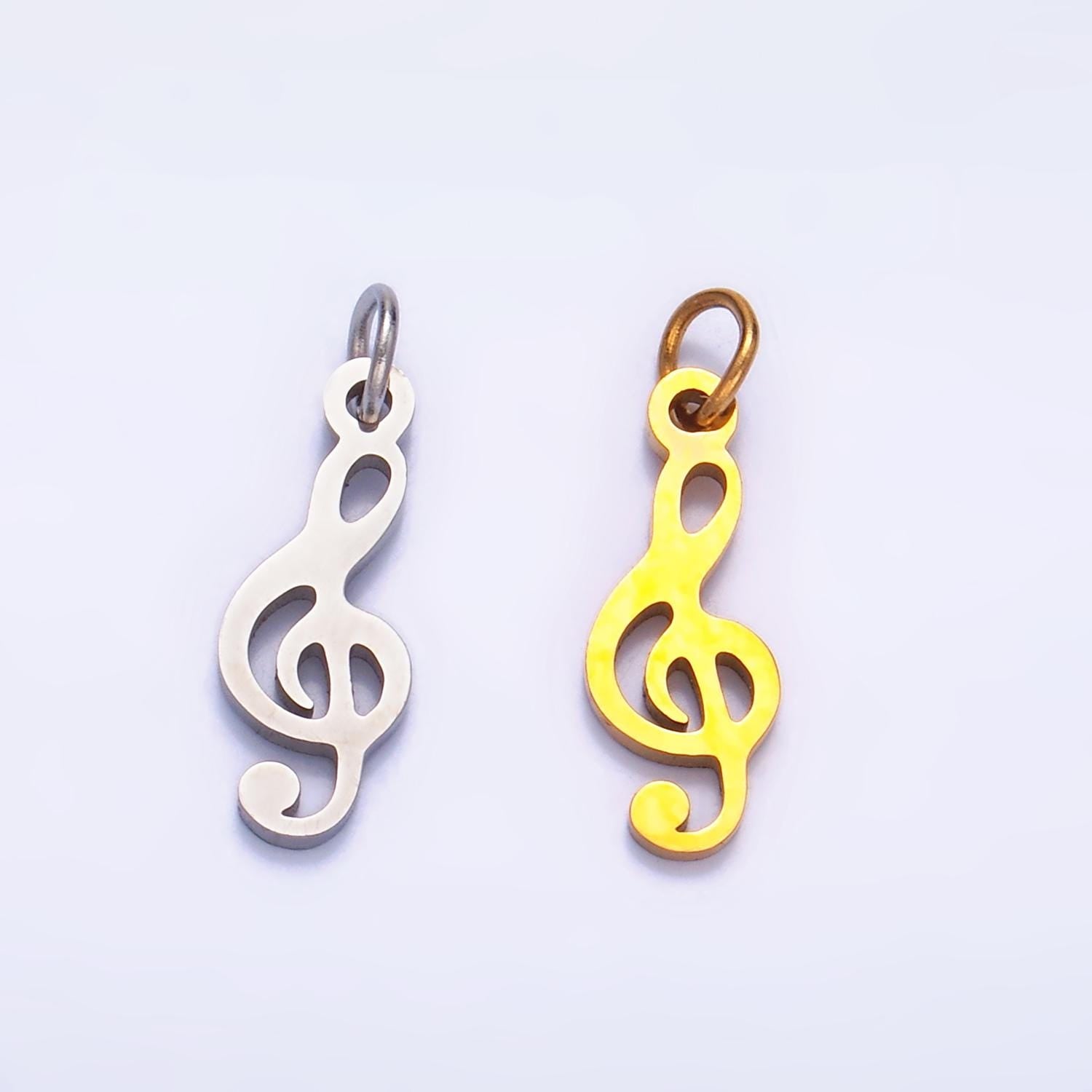 Gold Stainless Steel Dainty Music G Clef Pendant, Musical Note Charm Music Lovers Gift Jewelry Making Supply Necklace Bracelet P1272