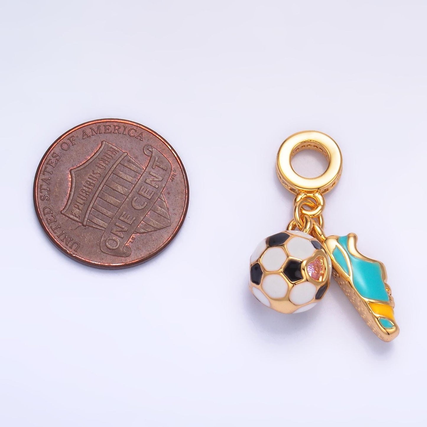 24K Gold Filled Soccer Ball Shoe Sport Theme Rondelle Bail Triple Drop Pendant Bracelet | W334