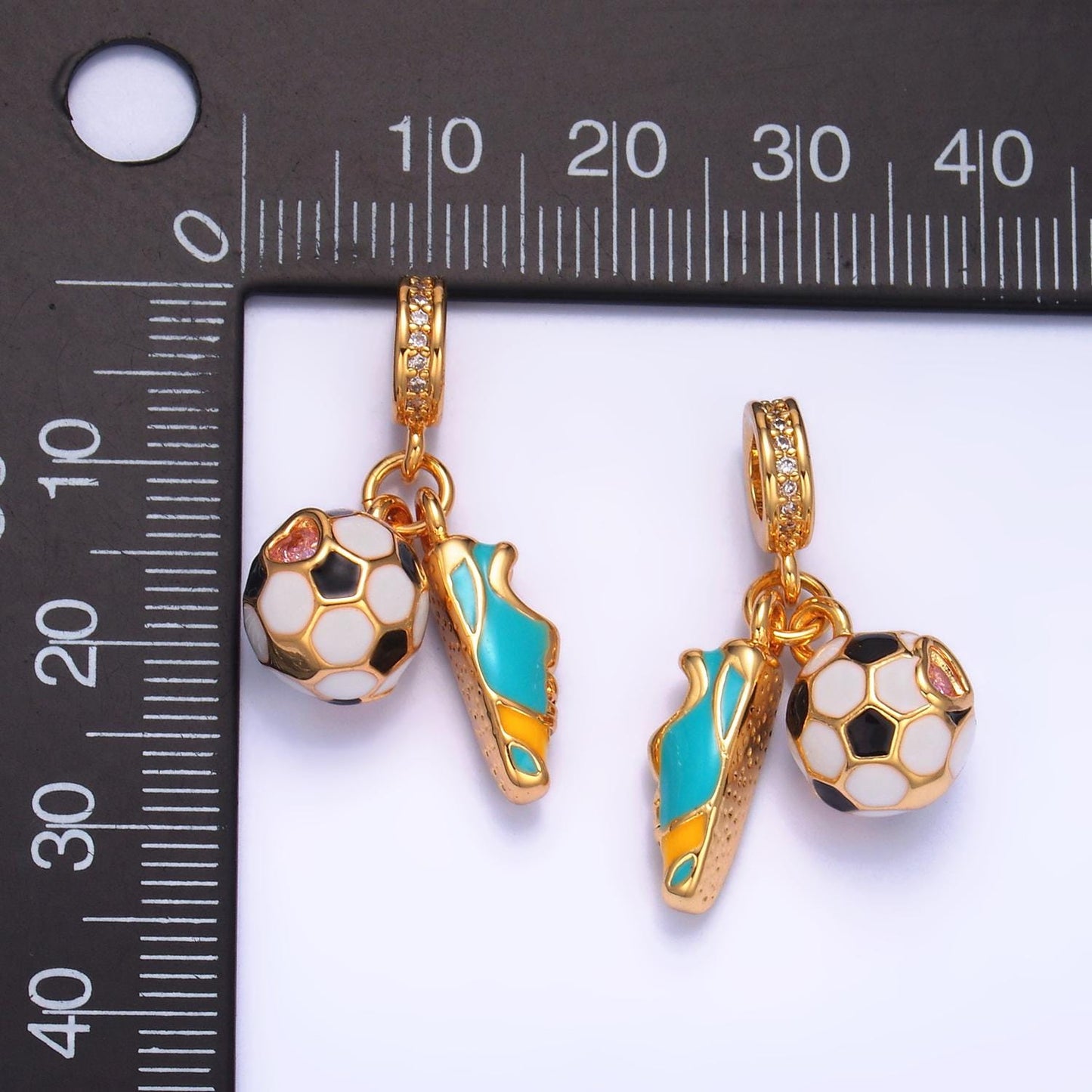 24K Gold Filled Soccer Ball Shoe Sport Theme Rondelle Bail Triple Drop Pendant Bracelet | W334