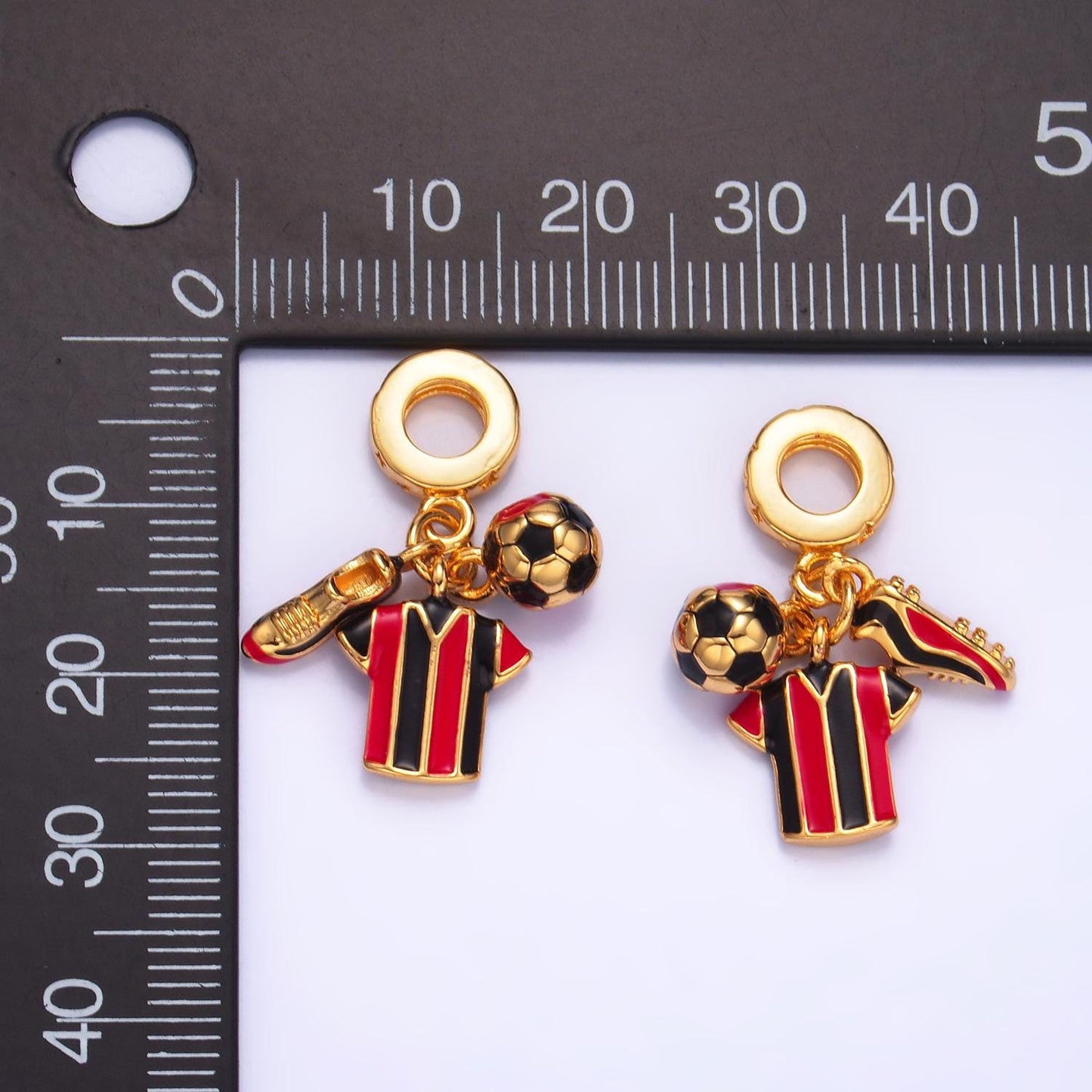 24K Gold Filled Soccer Ball Jersey Sport Theme Rondelle Bail Soccer Shoe Triple Drop Pendant Bracelet | W335