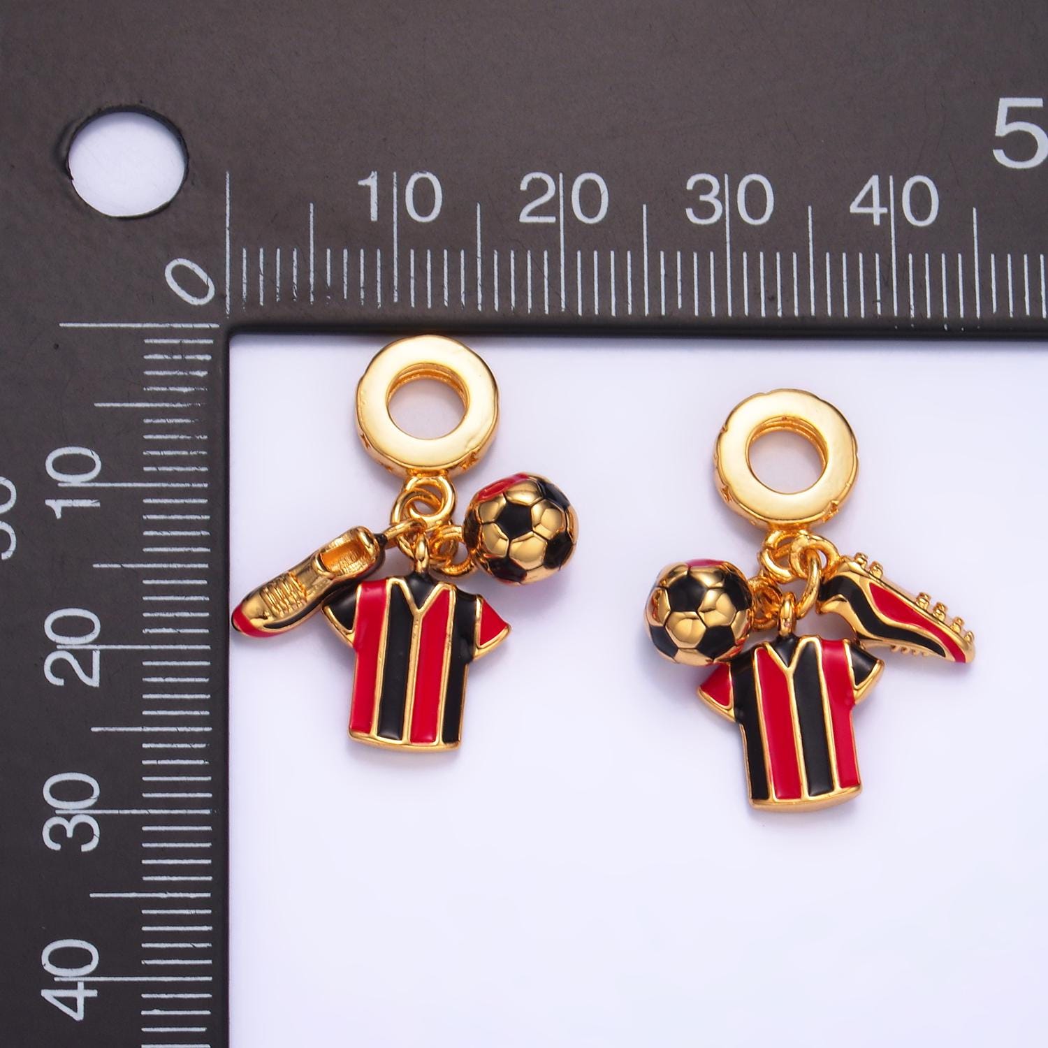 24K Gold Filled Soccer Ball Jersey Sport Theme Rondelle Bail Soccer Shoe Triple Drop Pendant Bracelet | W335