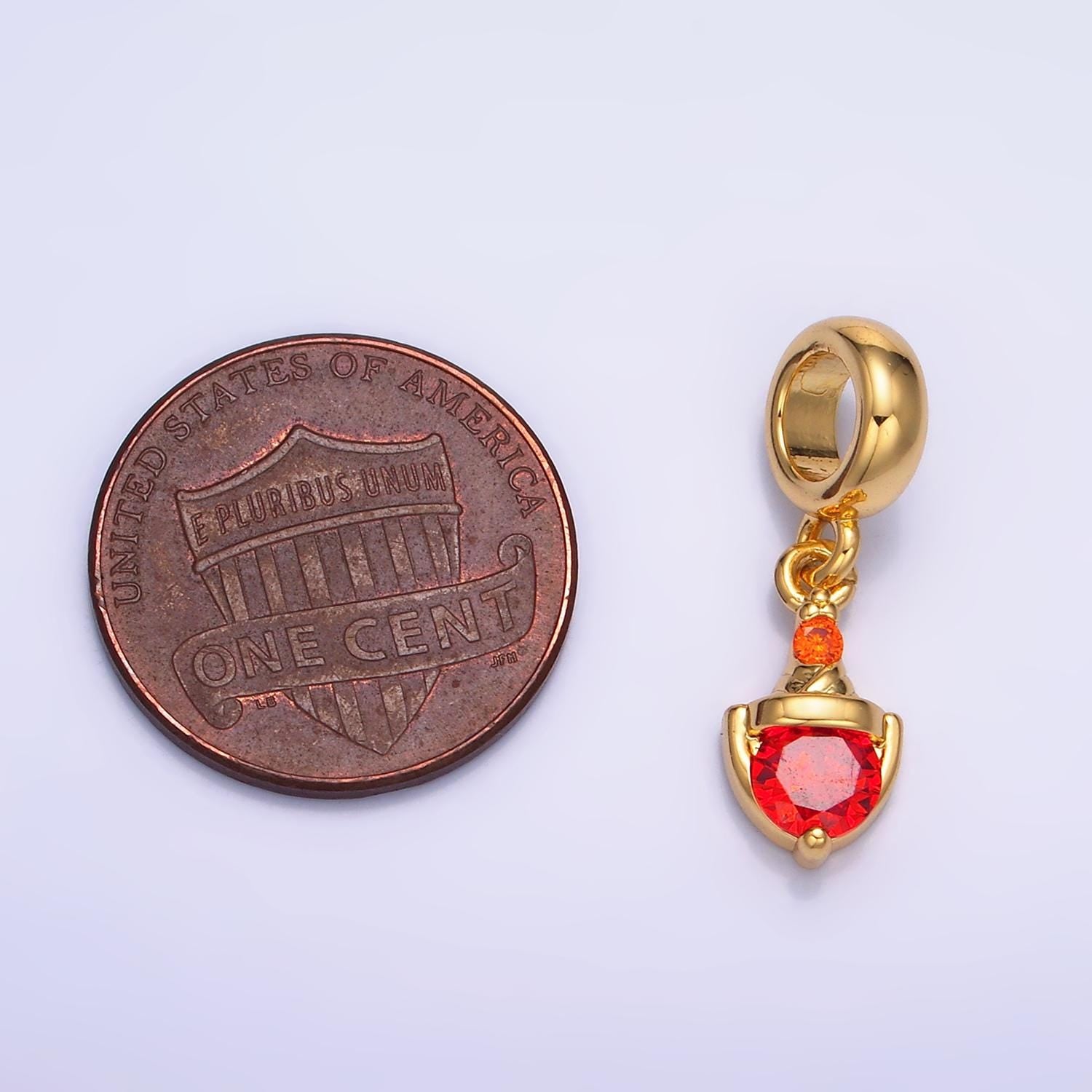 24K Gold Filled Red Clown Charm CZ Paved Rondelle Bail Drop Pendant | W273
