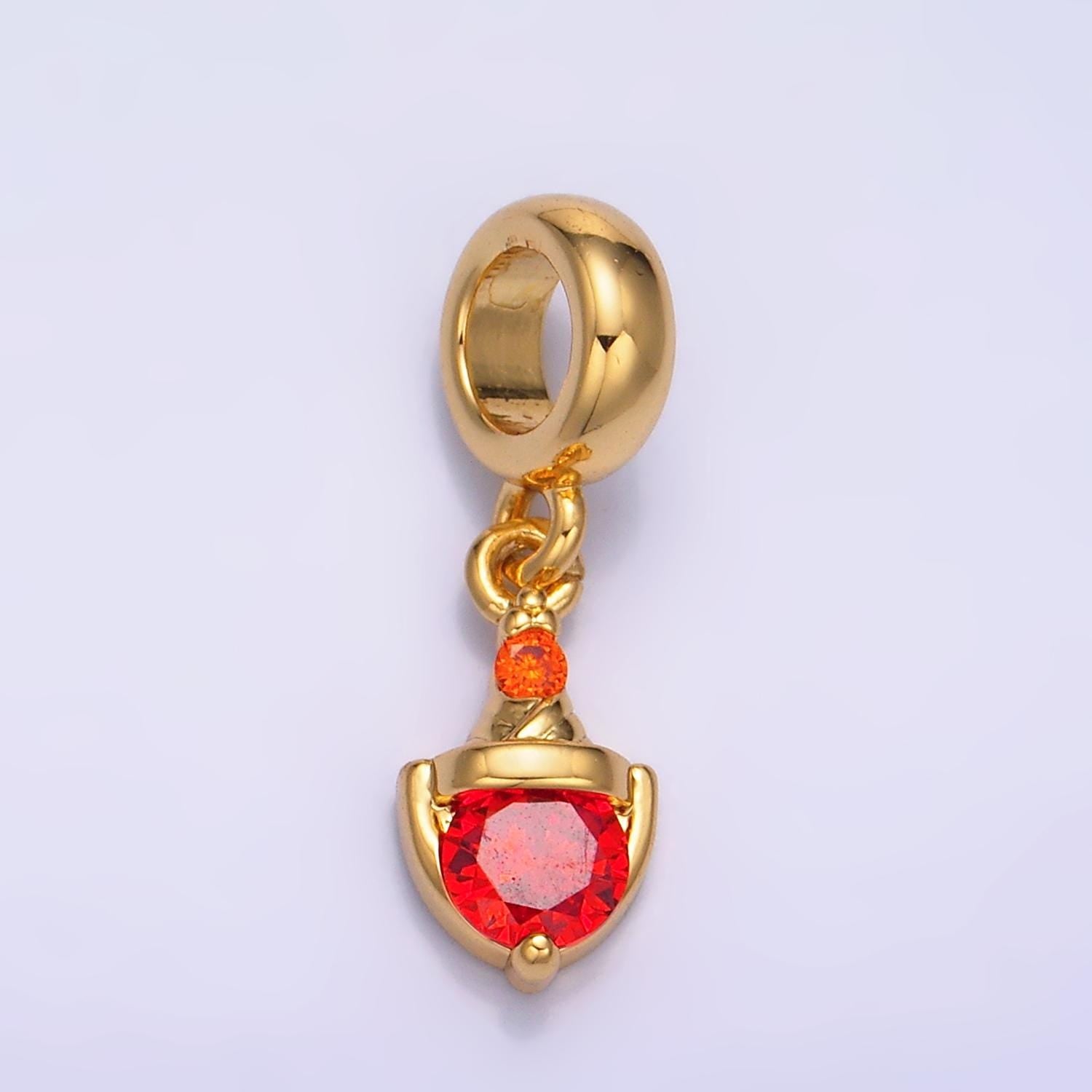 24K Gold Filled Red Clown Charm CZ Paved Rondelle Bail Drop Pendant | W273