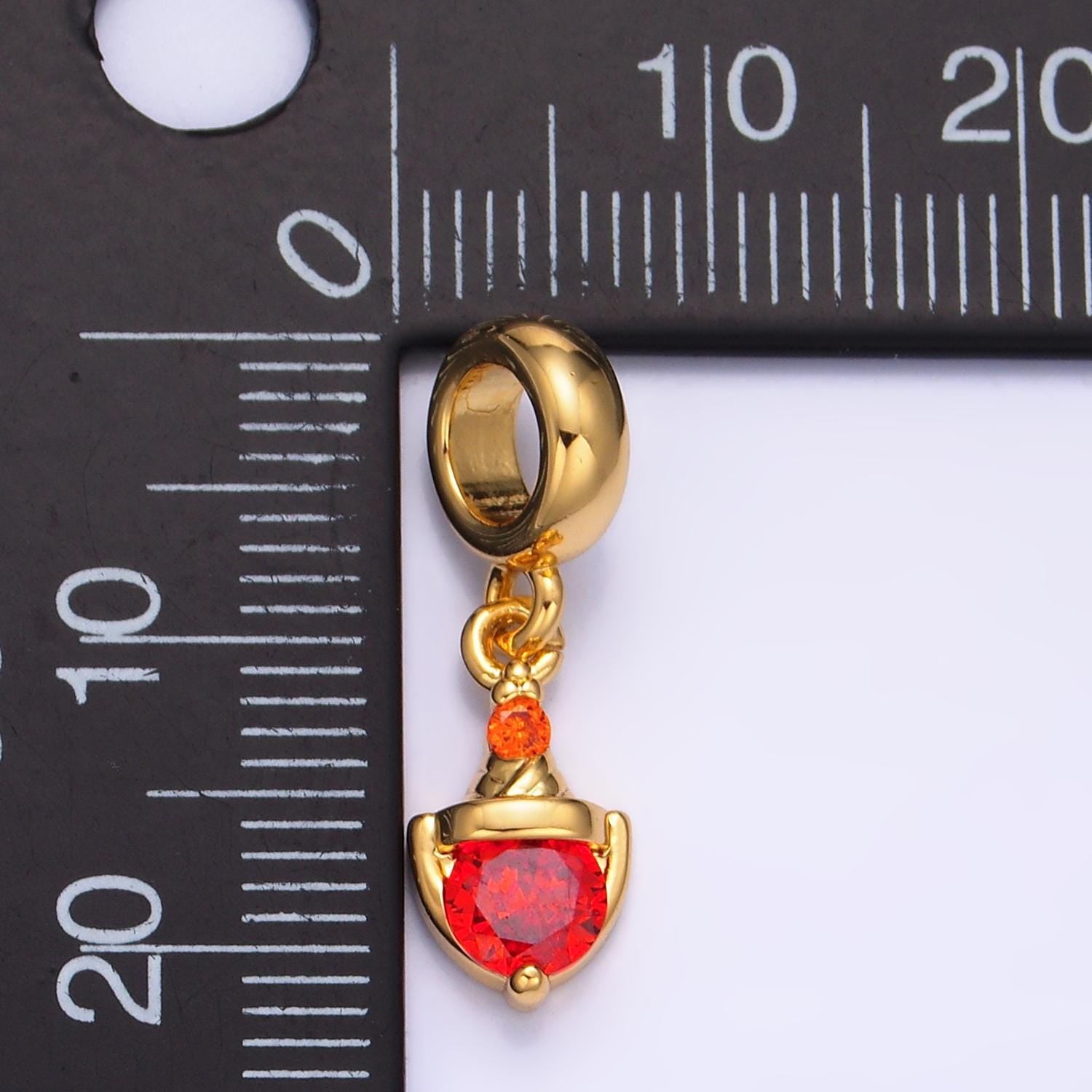 24K Gold Filled Red Clown Charm CZ Paved Rondelle Bail Drop Pendant | W273