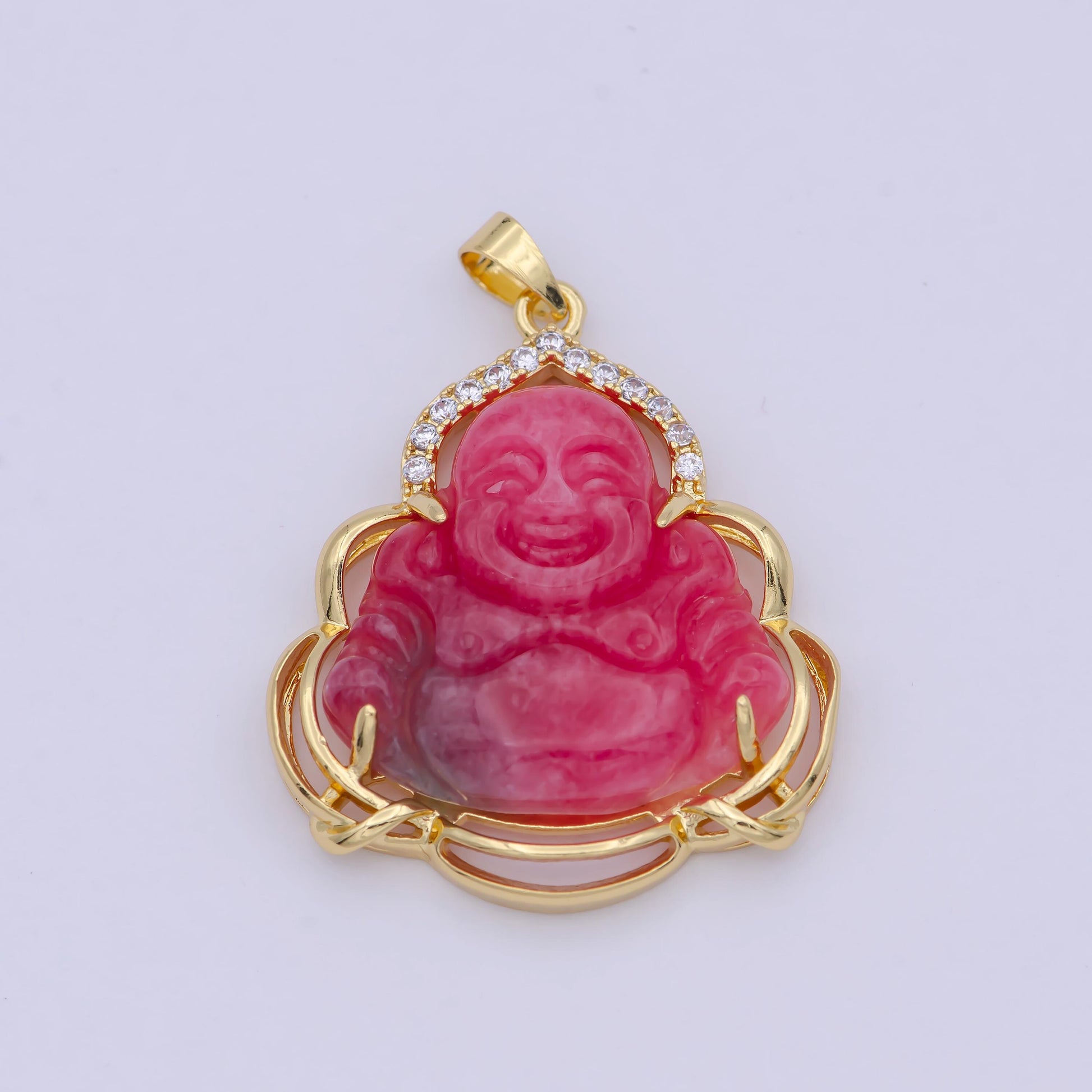 Red jade buddha charm, gold buddha pendant necklace for religious jewelry making statement jewelry, ah-211
