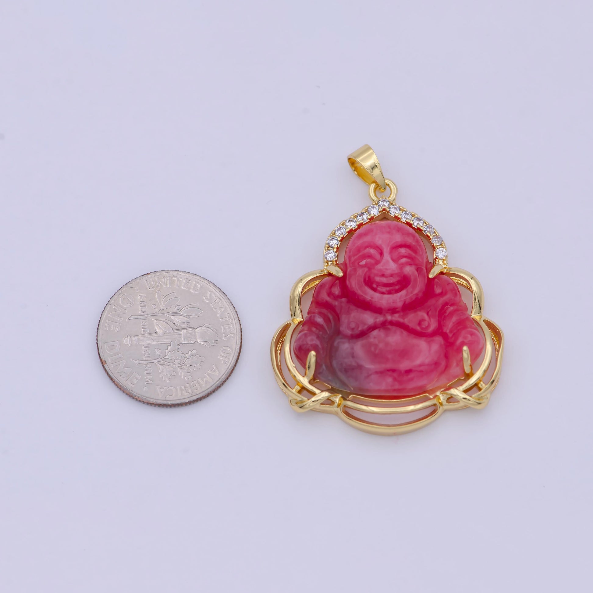 Red jade buddha charm, gold buddha pendant necklace for religious jewelry making statement jewelry, ah-211