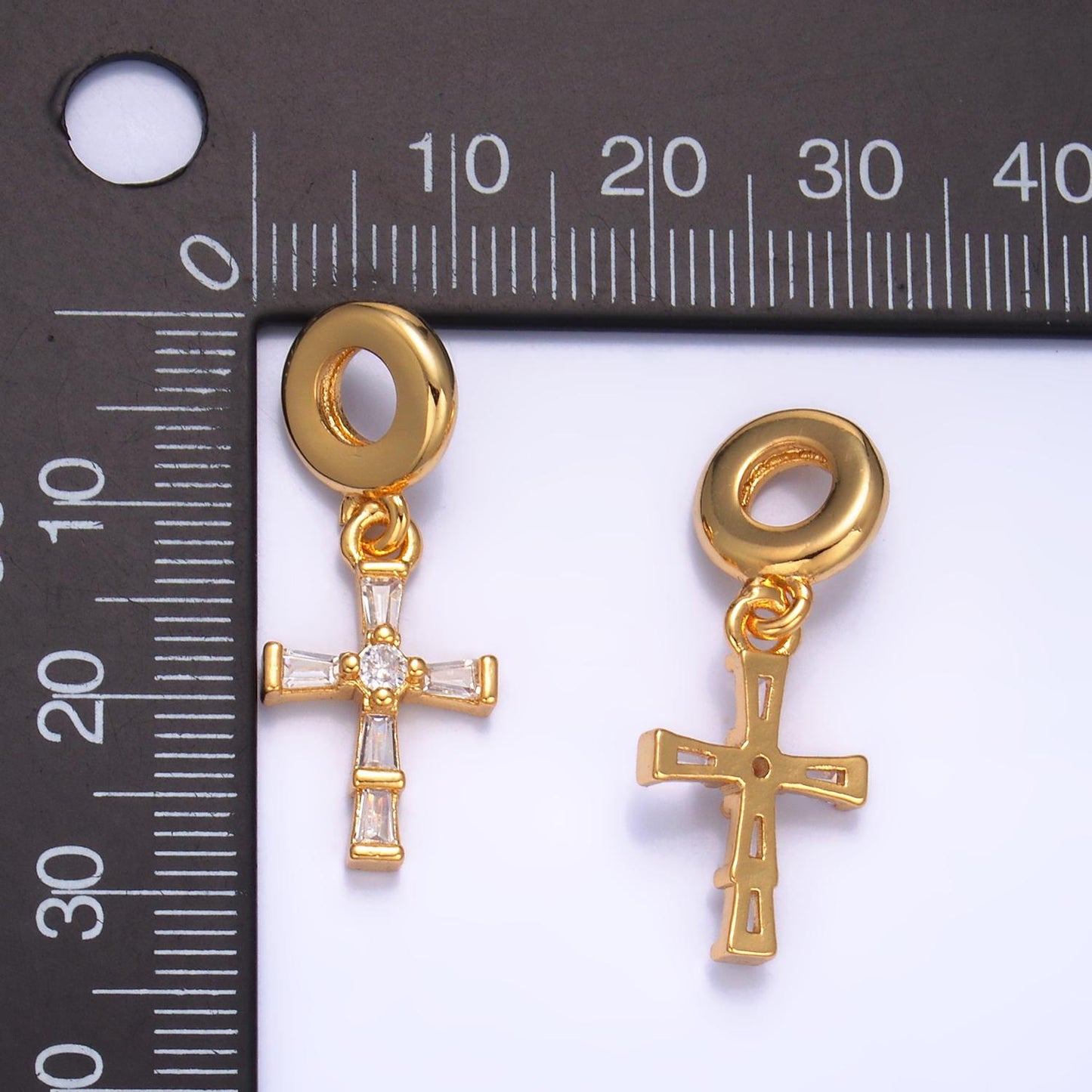24K Gold Filled CZ Cross Charm Religious Theme Rondelle Bail Drop Pendant | W329