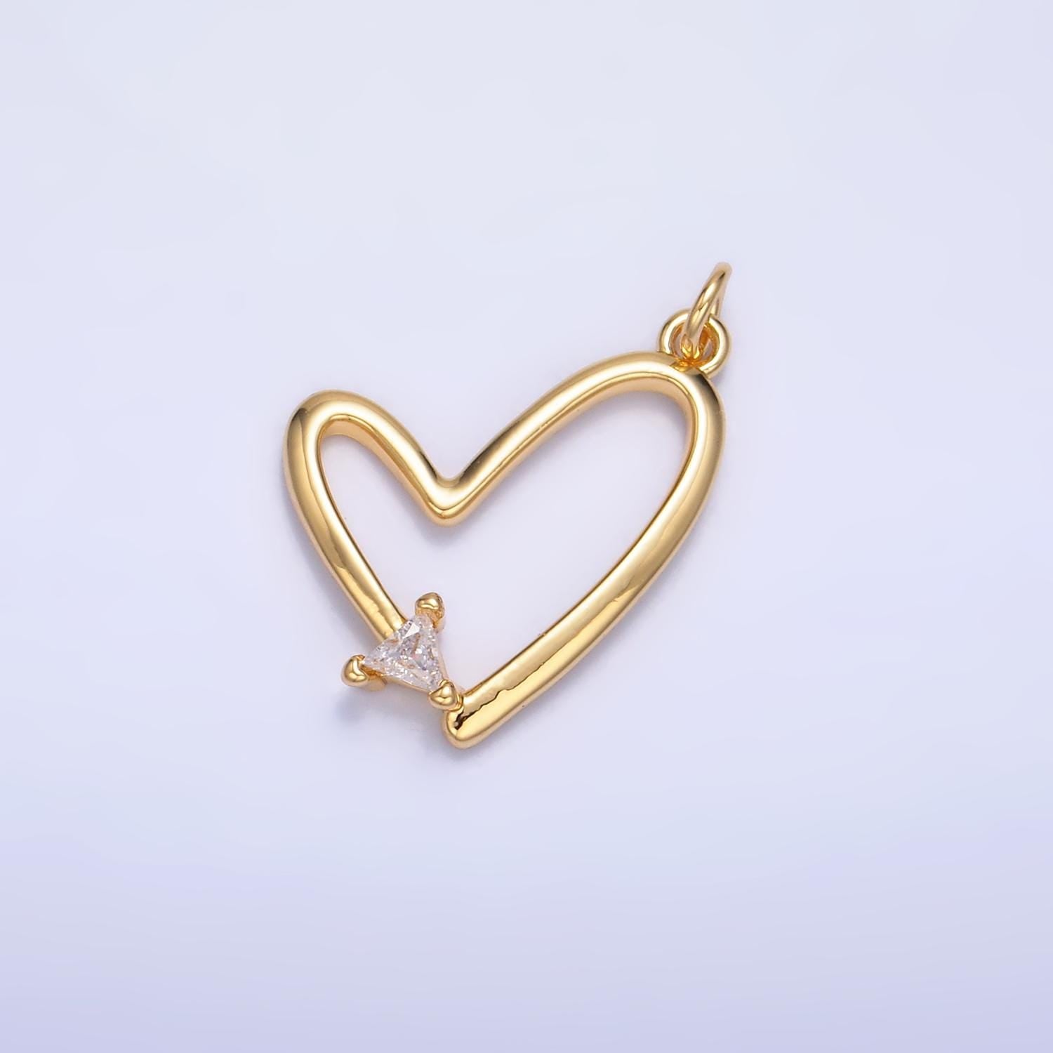 Gold Heart Charms 24K Gold Filled Open Heart Pendant with Micro Pave CZ Charm Bracelet Necklace for DIY Jewelry Making Supply W352