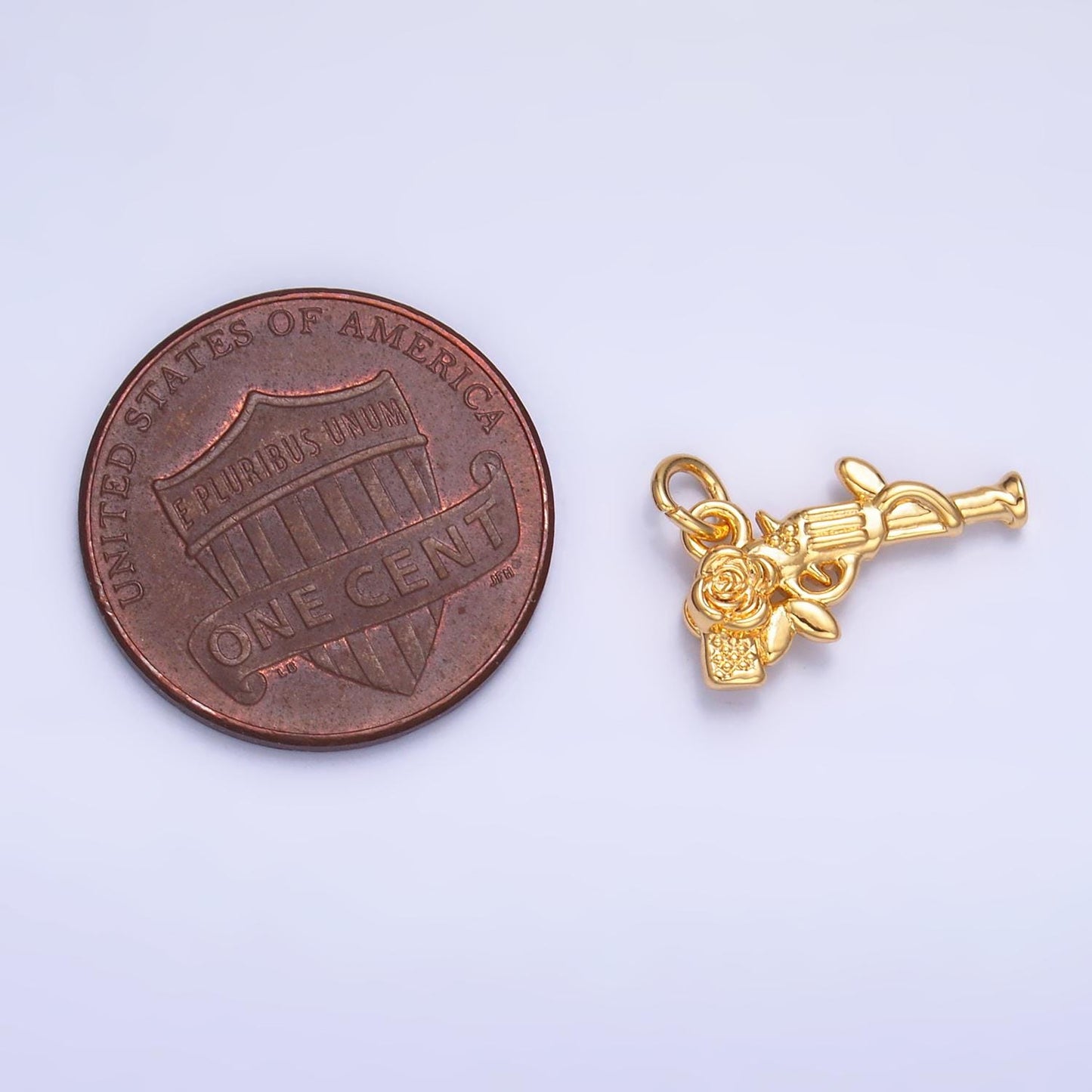 Gold Pistol Charms 24K Gold Filled Gun and Rose Charm Pendant Gun Charm Bracelet Necklace for DIY Jewelry Making Supply W345