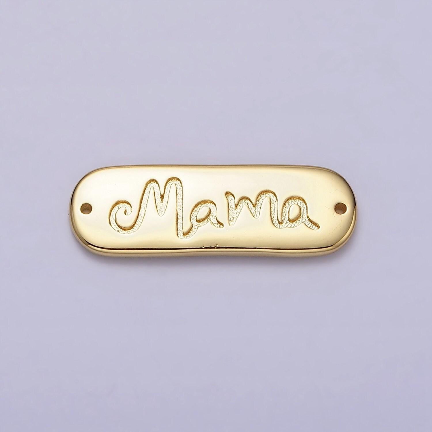 24k gold filled 25mm "mama" handwritten script tag connector for bracelet component | y754