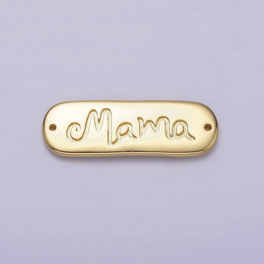 24k gold filled 25mm "mama" handwritten script tag connector for bracelet component | y754